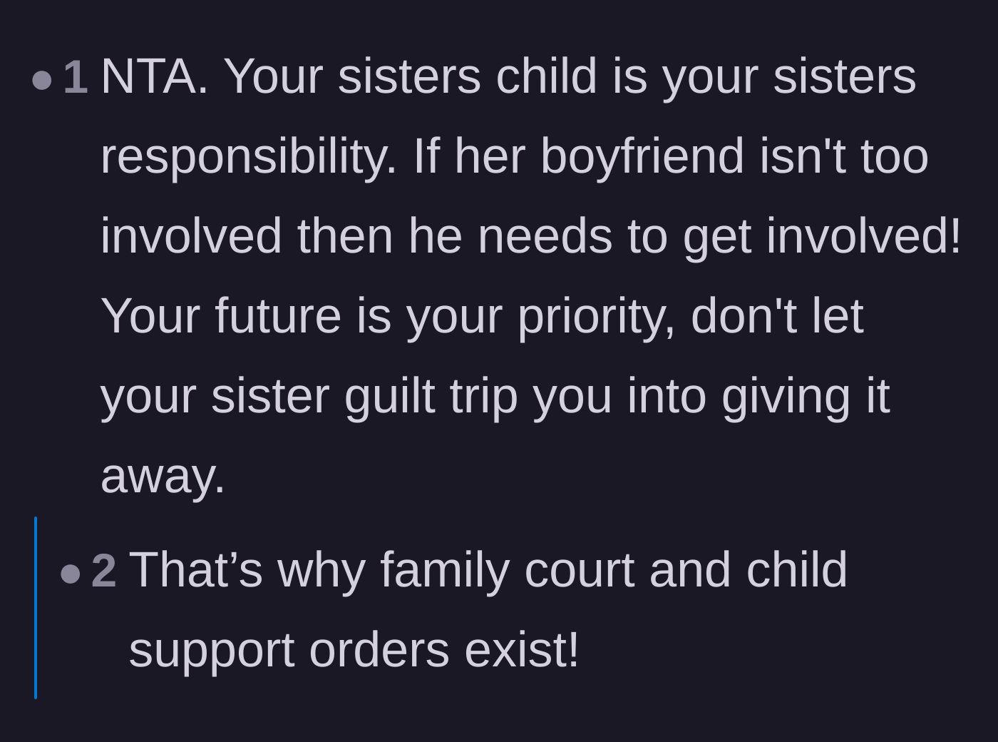 Comment thread 5 - Reminders that the absent boyfriend should be targeted for child support instead of the brother