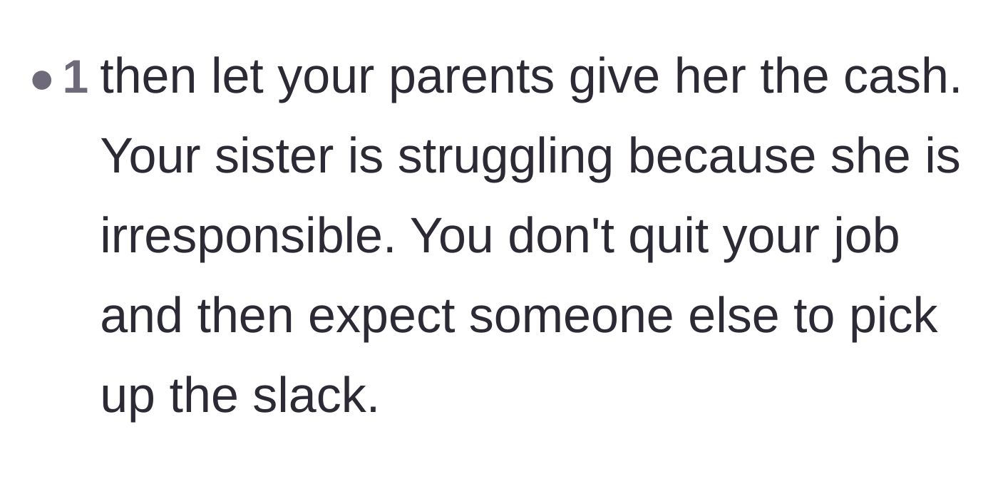 Comment thread 4 - A commenter insisting that the parents should step up if they care so much, rather than forcing the responsible sibling to pay.