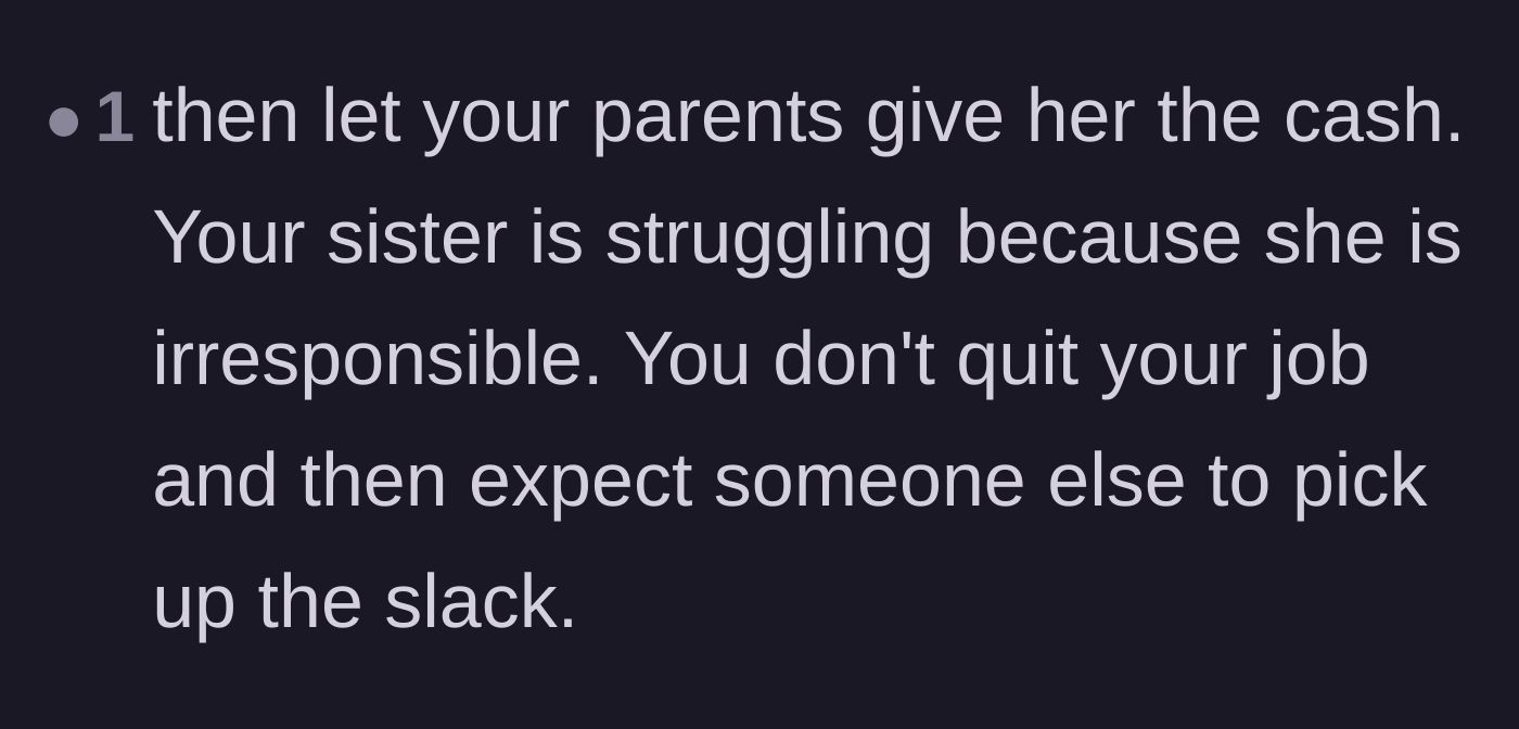 Comment thread 4 - A commenter insisting that the parents should step up if they care so much, rather than forcing the responsible sibling to pay.