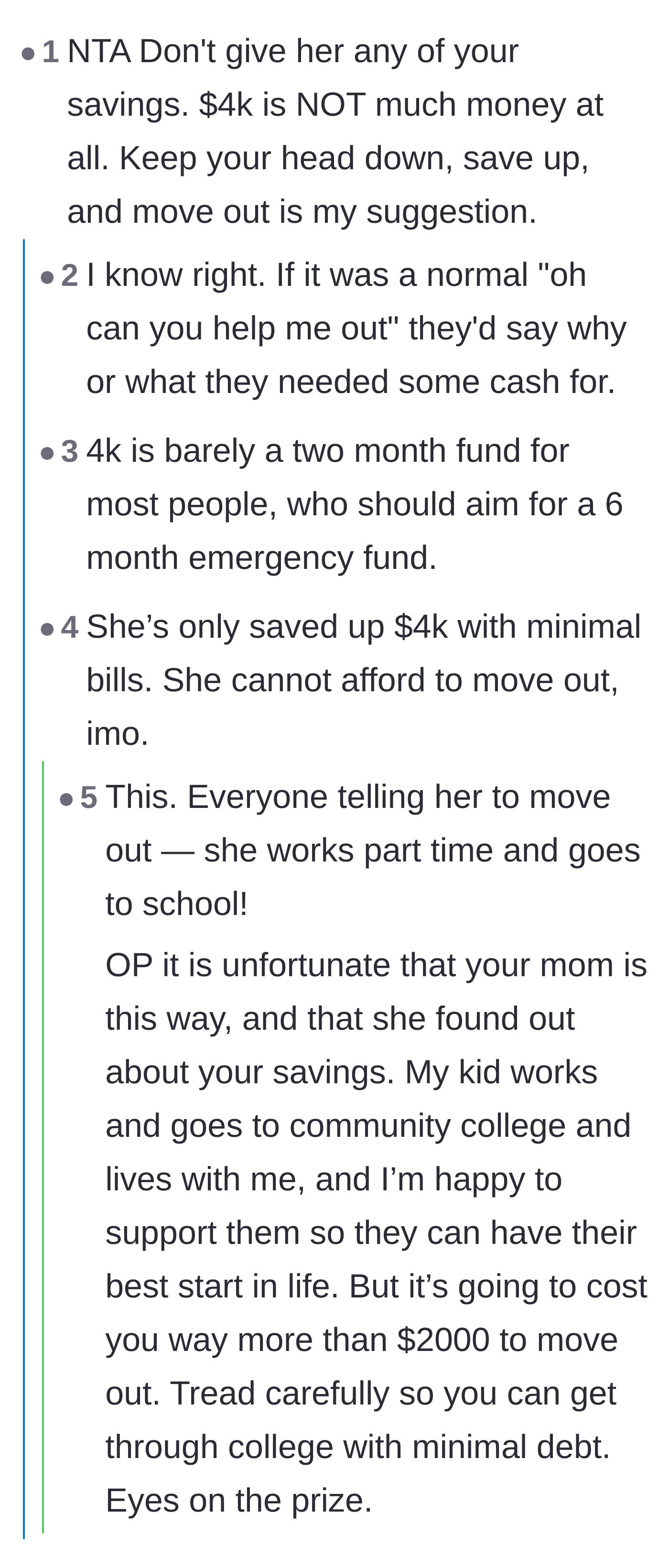 Comment thread 2 - A reality check about $4,000 not being enough to safely move out on.