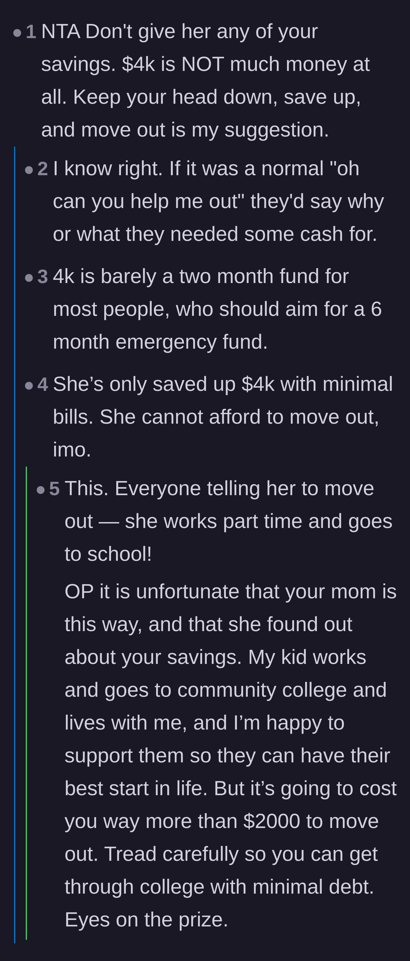 Comment thread 2 - A reality check about $4,000 not being enough to safely move out on.