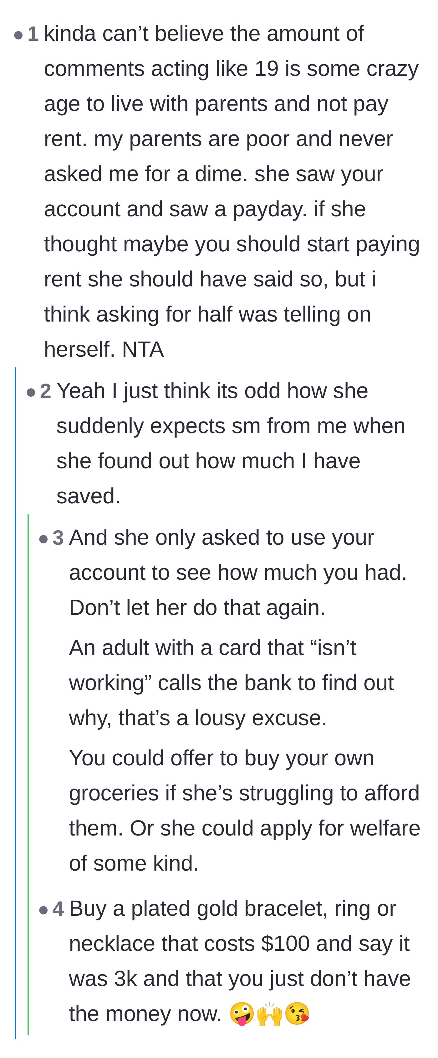 Comment thread 4 - Speculation over why the mother's card was declined and accusations of opportunistic behavior.