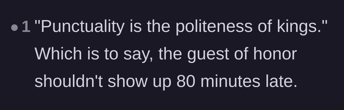 Comment thread 5 - A quote stating that punctuality is the politeness of kings.