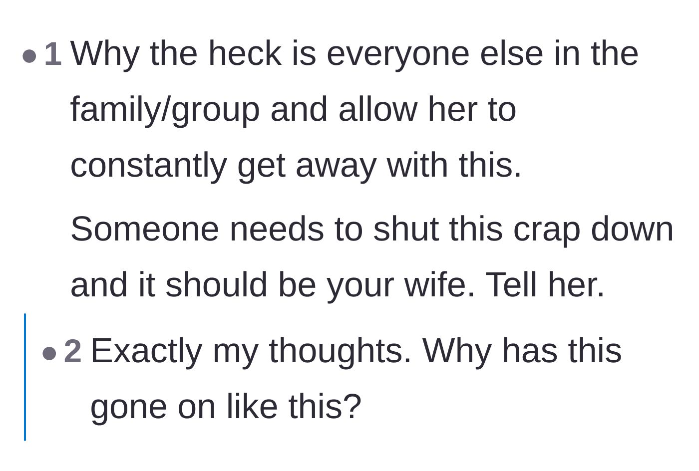 Comment thread 6 - Frustrated readers questioning why the entire family has enabled this blatant freeloading for so many years.