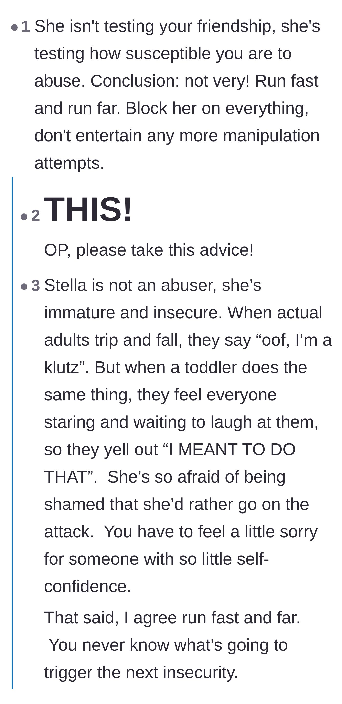 Comment thread 2 - Breaking down how friendship tests are actually a way to gauge susceptibility to abuse and manipulation