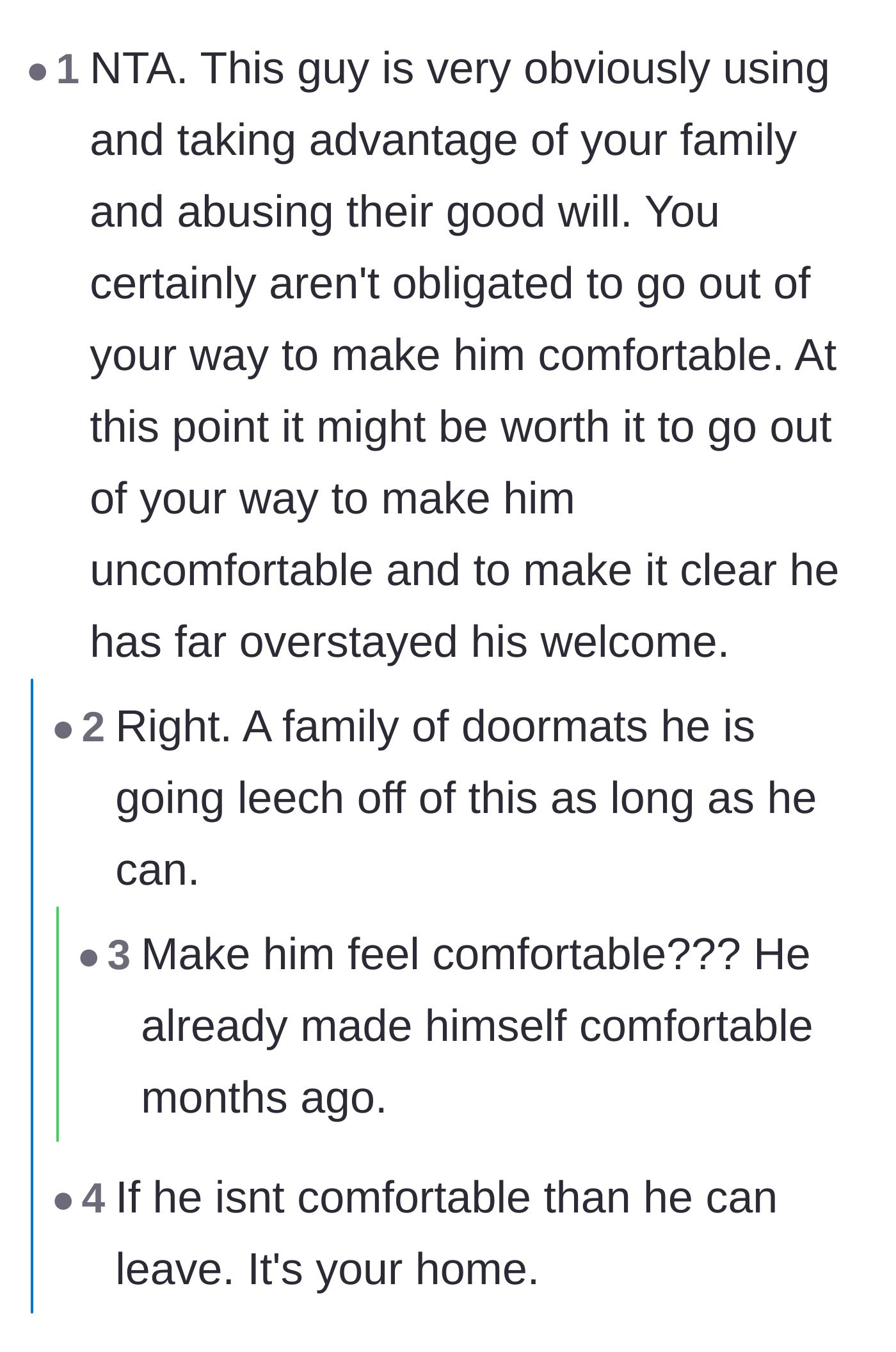 Comment thread 2 - Advice to make the guest actively uncomfortable so he finally gets the hint and leaves.