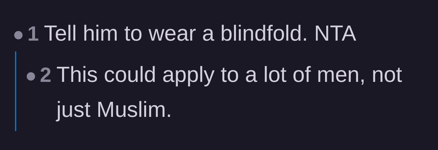 Comment thread 4 - A short comment suggesting the guest wear a blindfold instead of the host wearing a hijab.