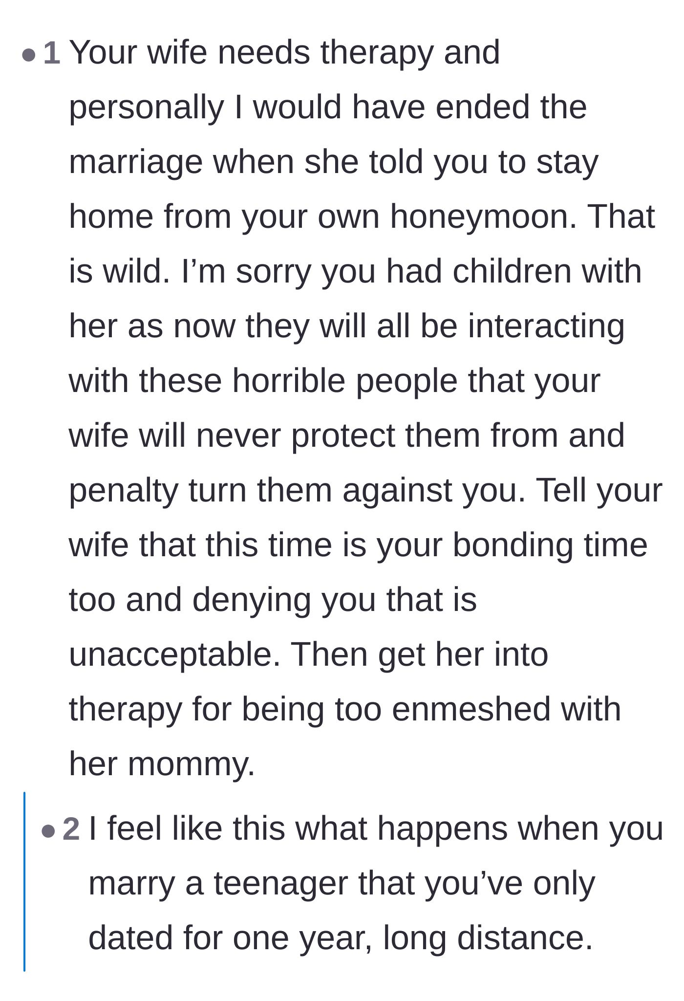 Comment thread 6 - Observations about the couple's young age and the wife's severe emotional enmeshment with her mother.
