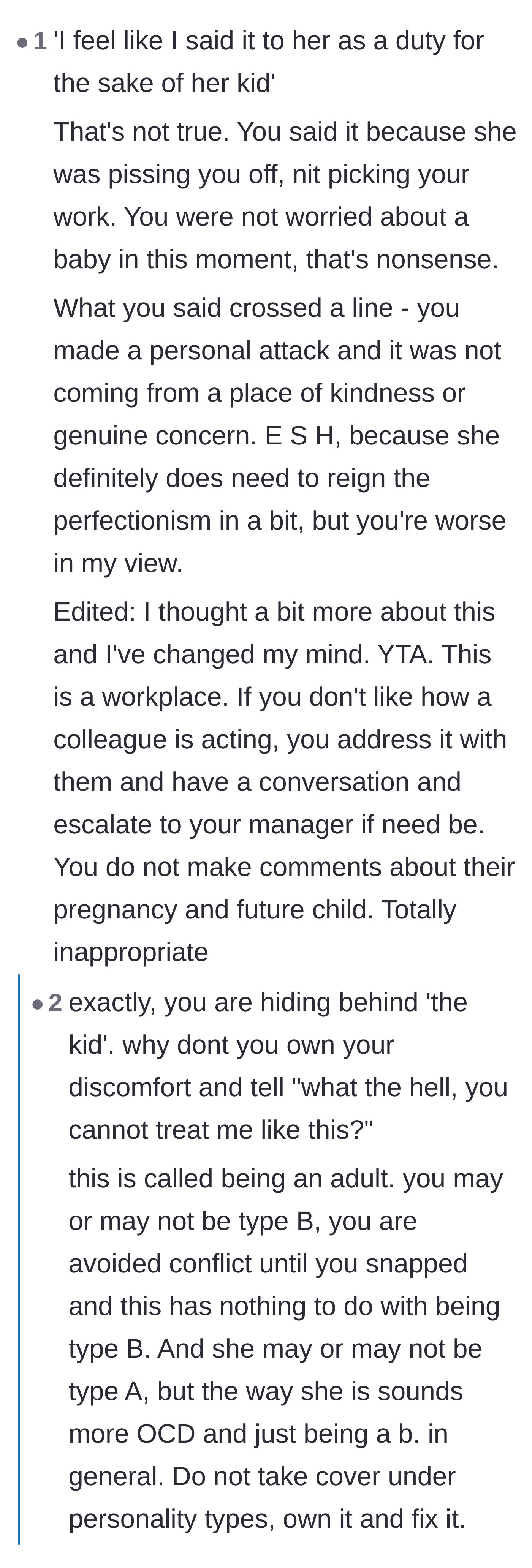 Comment thread 1 - Calling out the author's false claim that he insulted his sister-in-law for the sake of her unborn child.