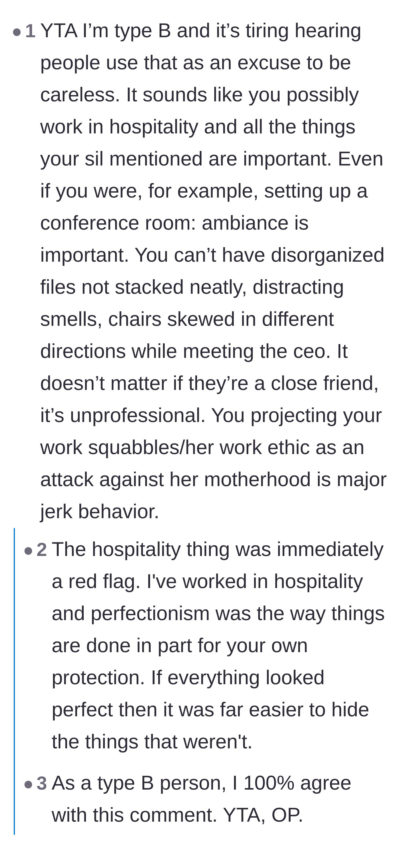Comment thread 3 - A self-proclaimed Type B personality criticizing the author for using the label as an excuse for sloppiness.