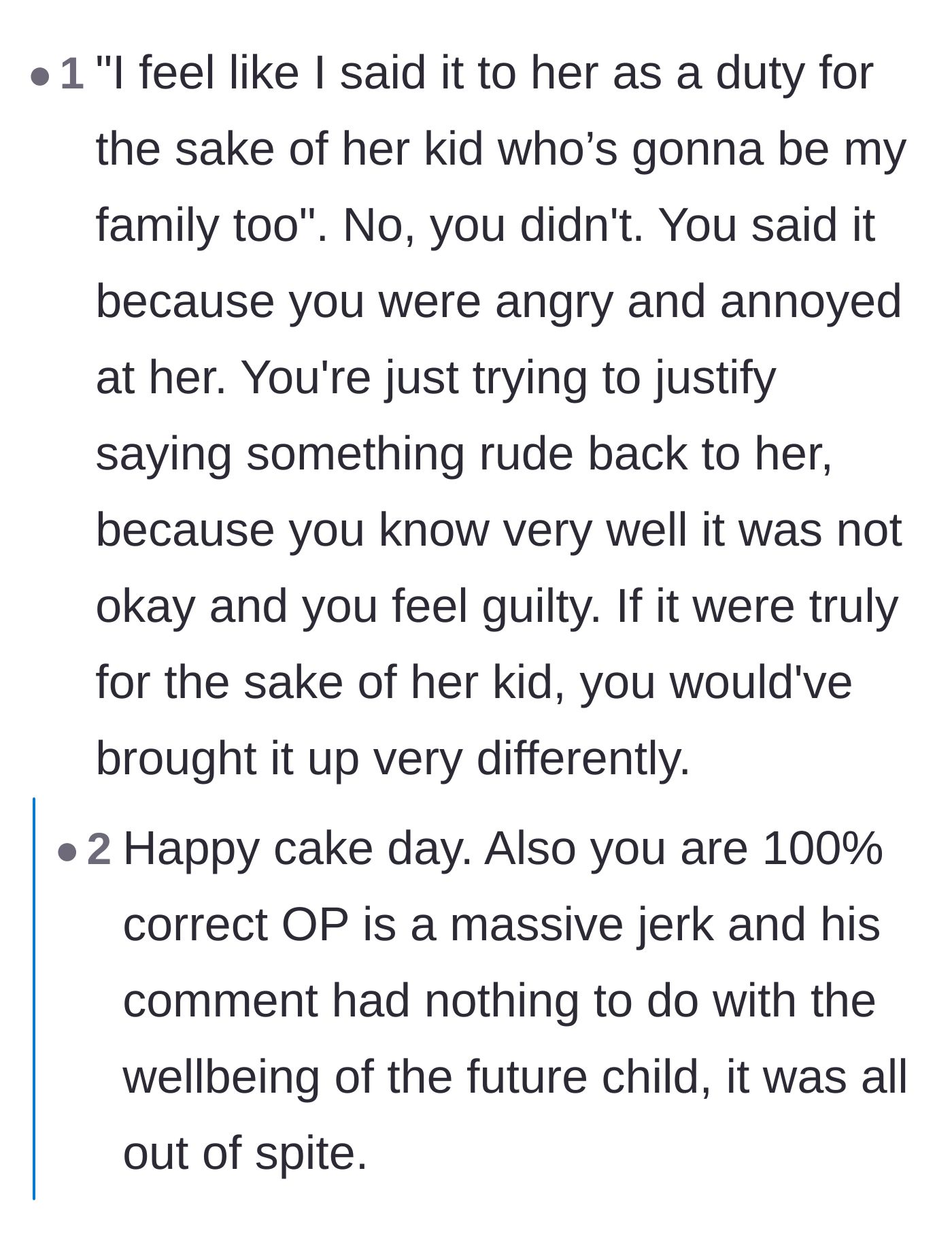 Comment thread 4 - Pointing out that the author's cruel comment was fueled entirely by anger and guilt, not nobility.