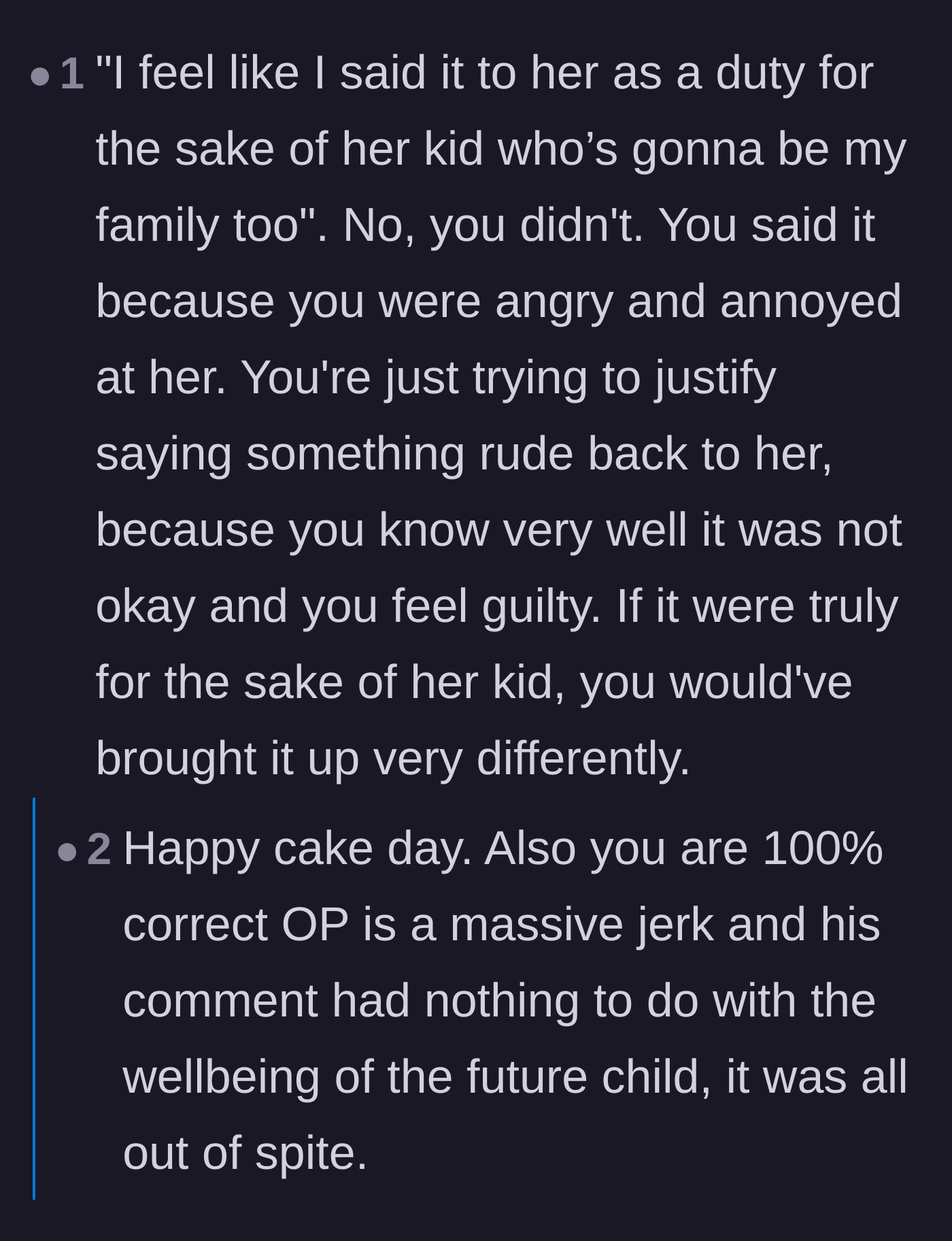 Comment thread 4 - Pointing out that the author's cruel comment was fueled entirely by anger and guilt, not nobility.