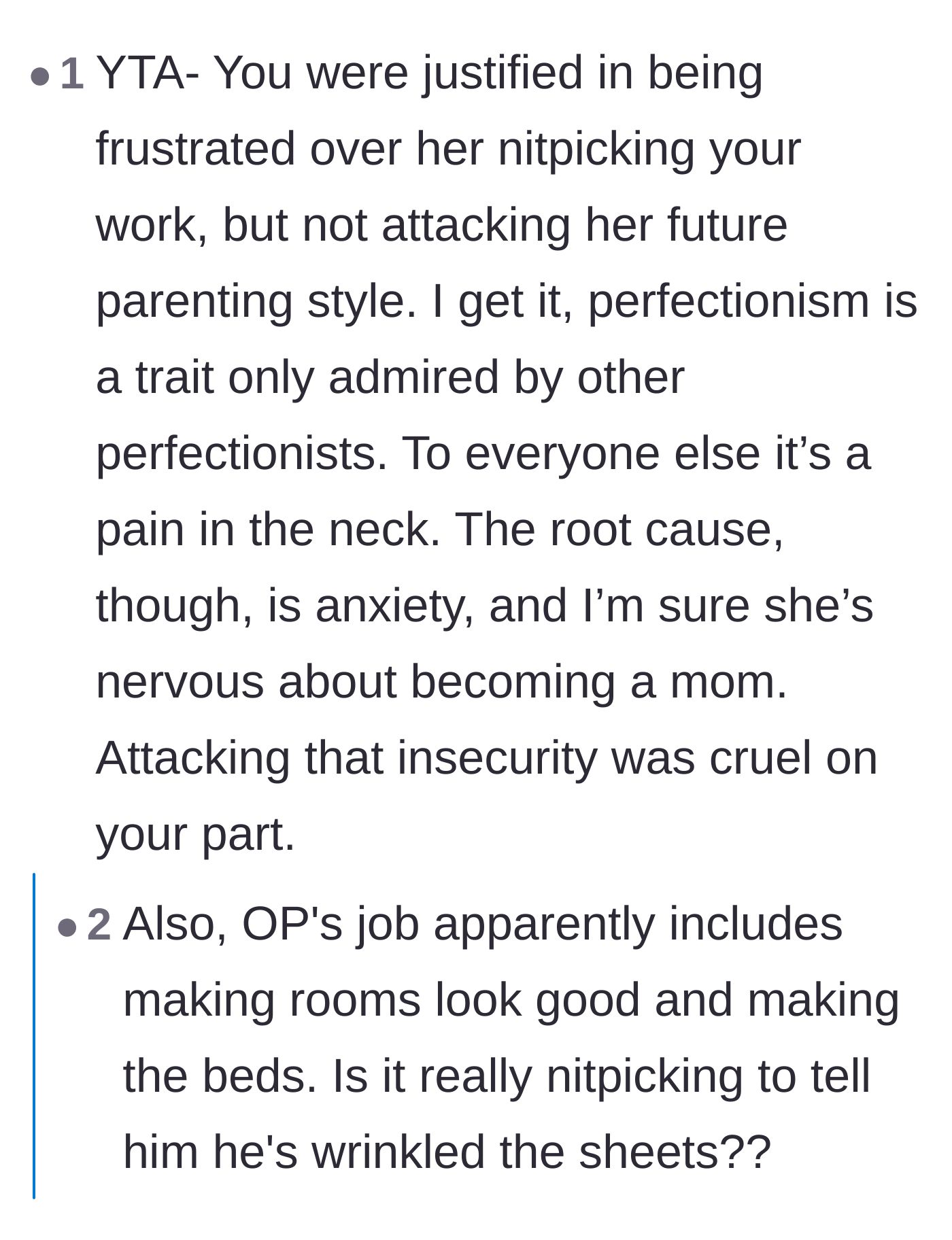 Comment thread 5 - Explaining that the sister-in-law's perfectionism likely stems from anxiety, making the author's attack especially cruel.