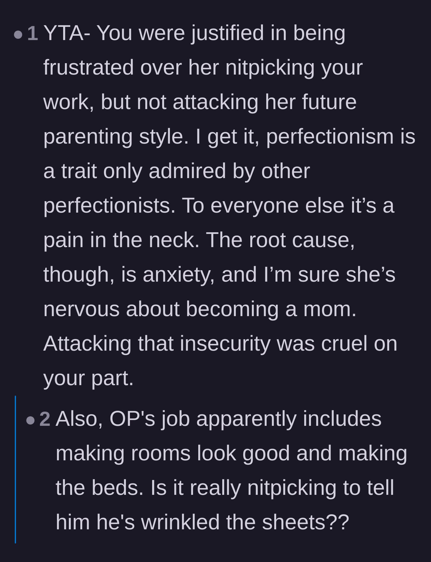 Comment thread 5 - Explaining that the sister-in-law's perfectionism likely stems from anxiety, making the author's attack especially cruel.
