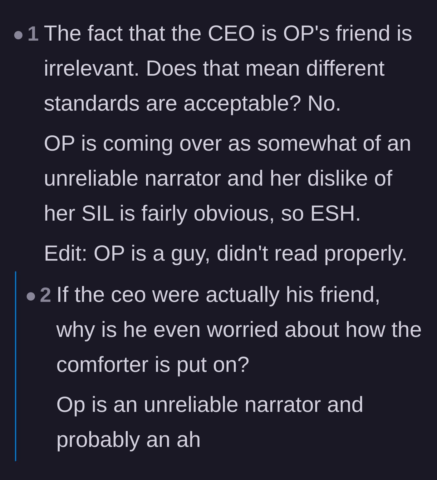 Comment thread 6 - Questioning the author's reliability and pointing out that being friends with the CEO doesn't excuse poor work.