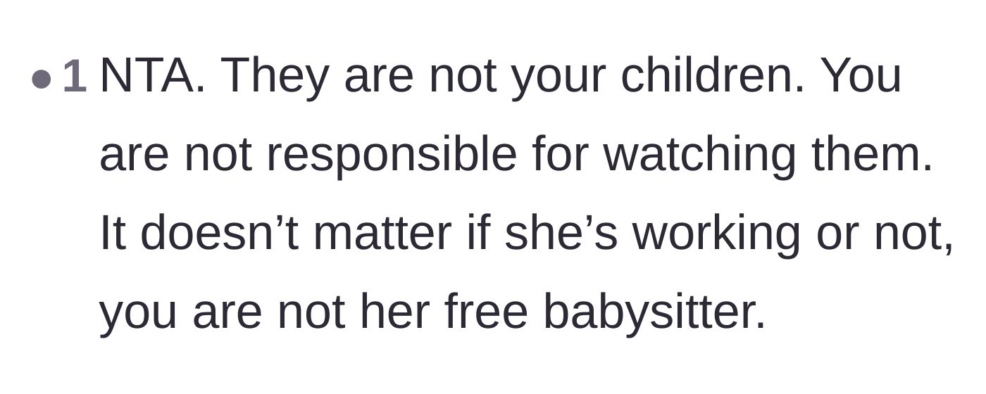 Comment thread 3 - Reminding the poster that the cousin's children are not her responsibility