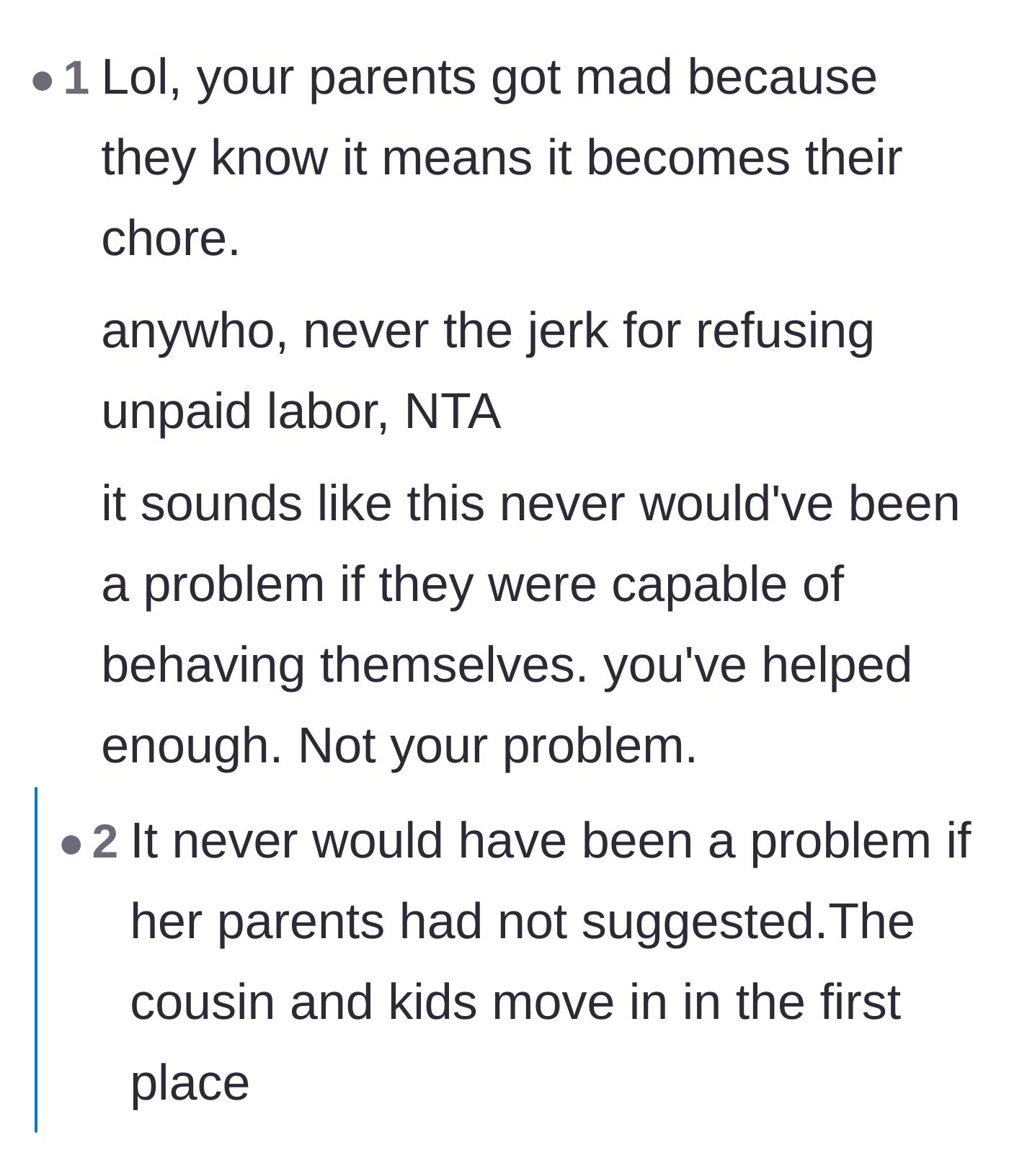 Comment thread 5 - Calling out the parents' ulterior motives for getting angry