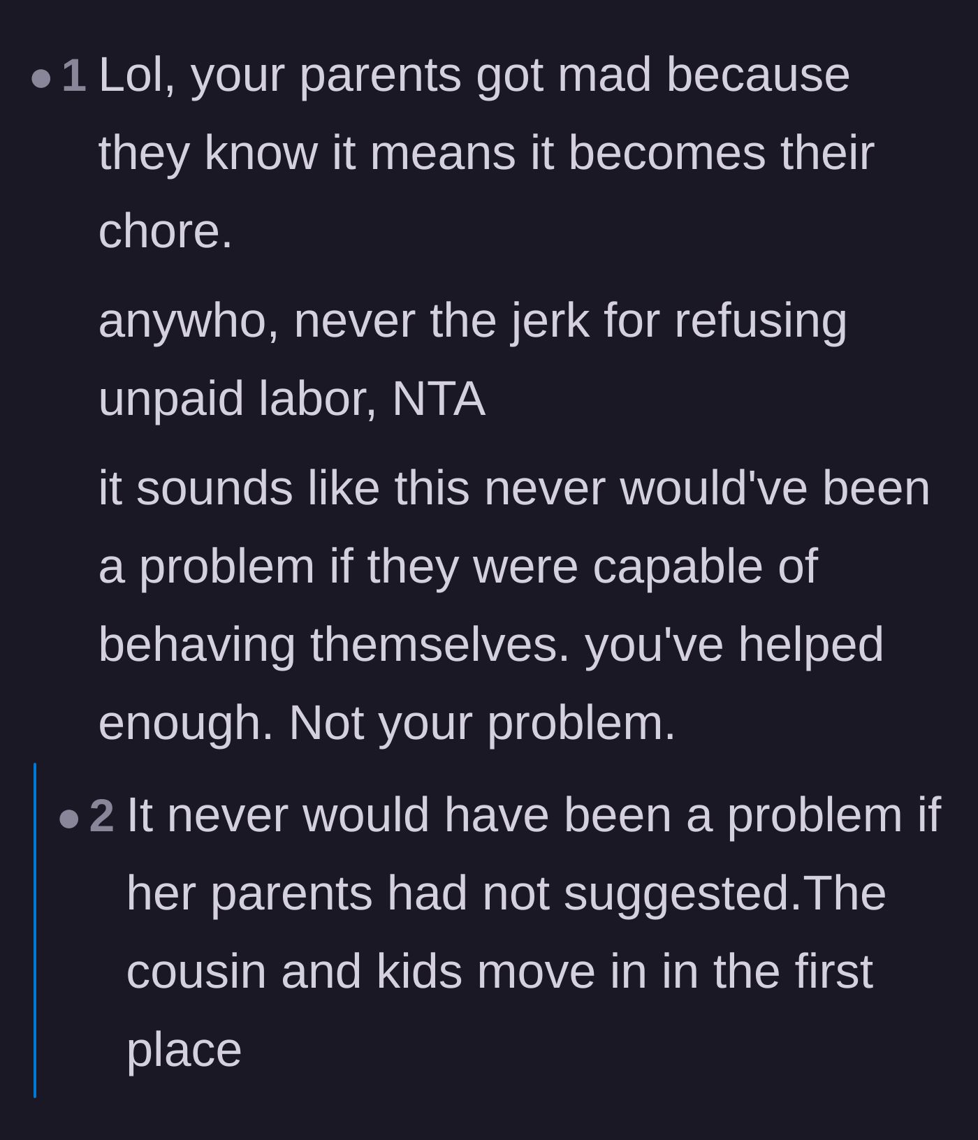 Comment thread 5 - Calling out the parents' ulterior motives for getting angry