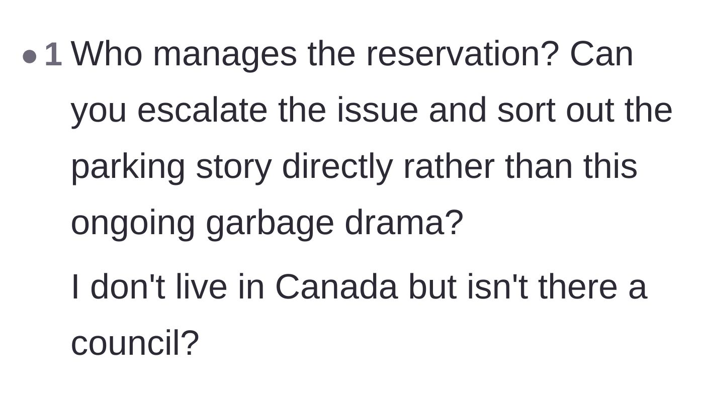 Comment thread 5 - Questions about taking the parking dispute to the local reservation council