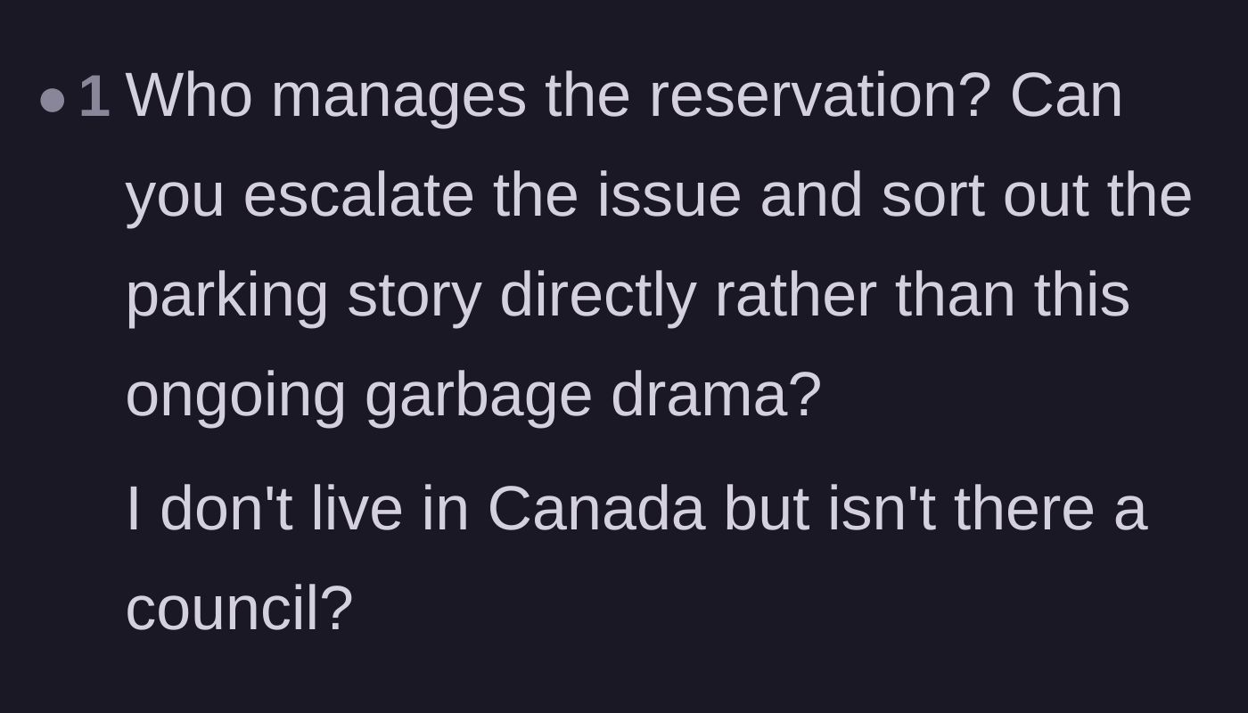 Comment thread 5 - Questions about taking the parking dispute to the local reservation council