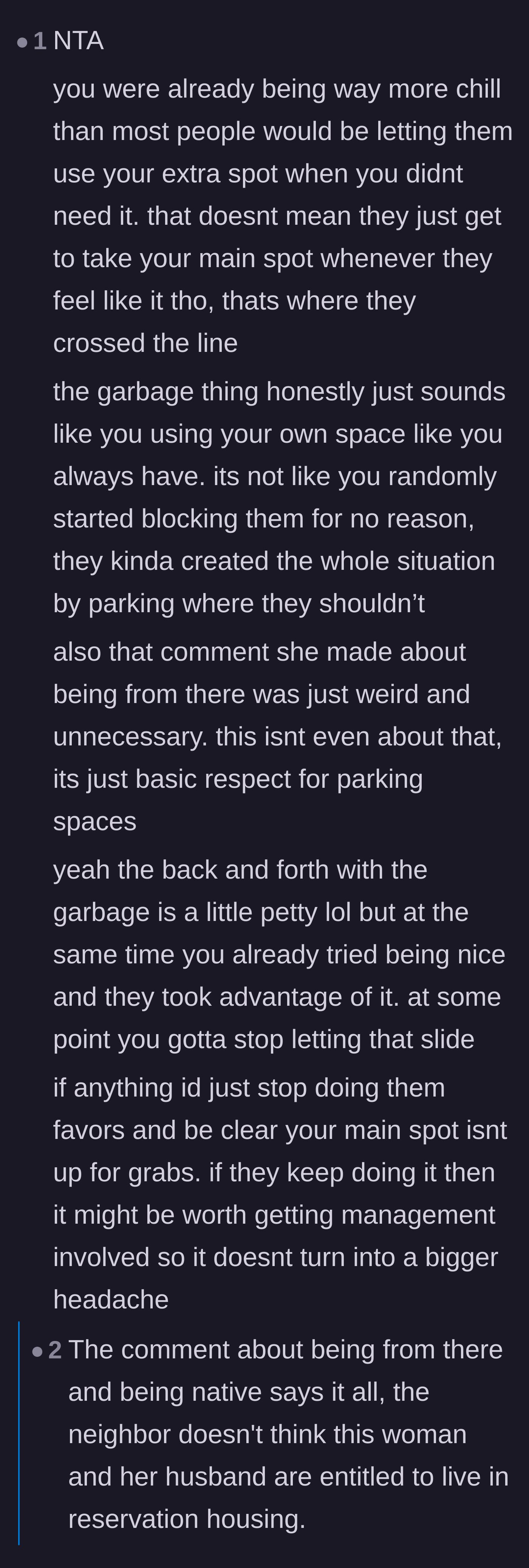 Comment thread 6 - A deep dive into the neighbor's audacity, the racial microaggression, and the justification for pettiness