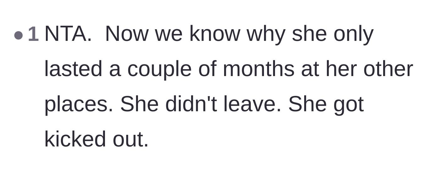Comment thread 2 - The sudden realization that the sister was getting kicked out of her previous homes.
