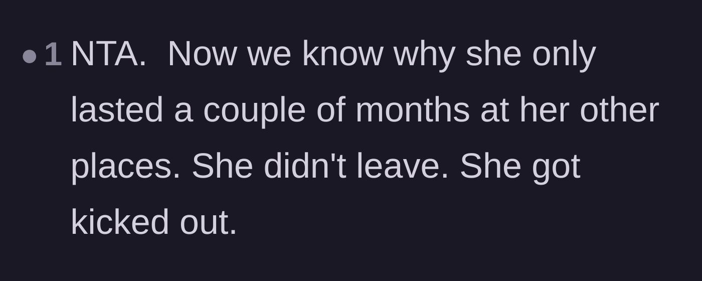 Comment thread 2 - The sudden realization that the sister was getting kicked out of her previous homes.