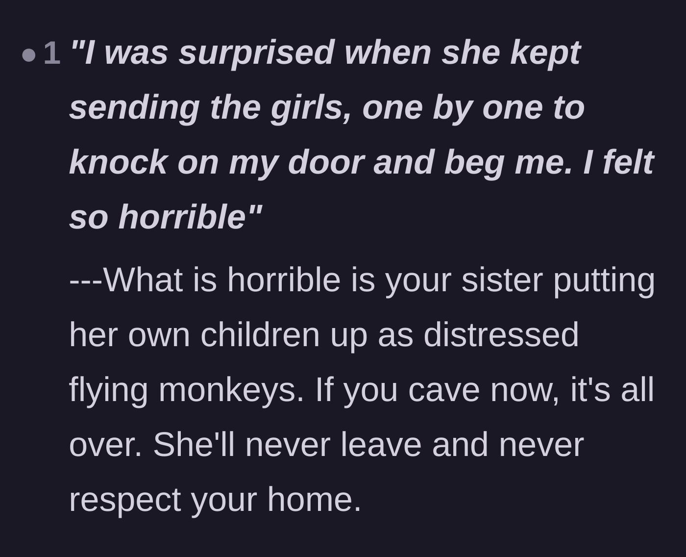 Comment thread 4 - Calling out the sister for using her children as emotional manipulation.