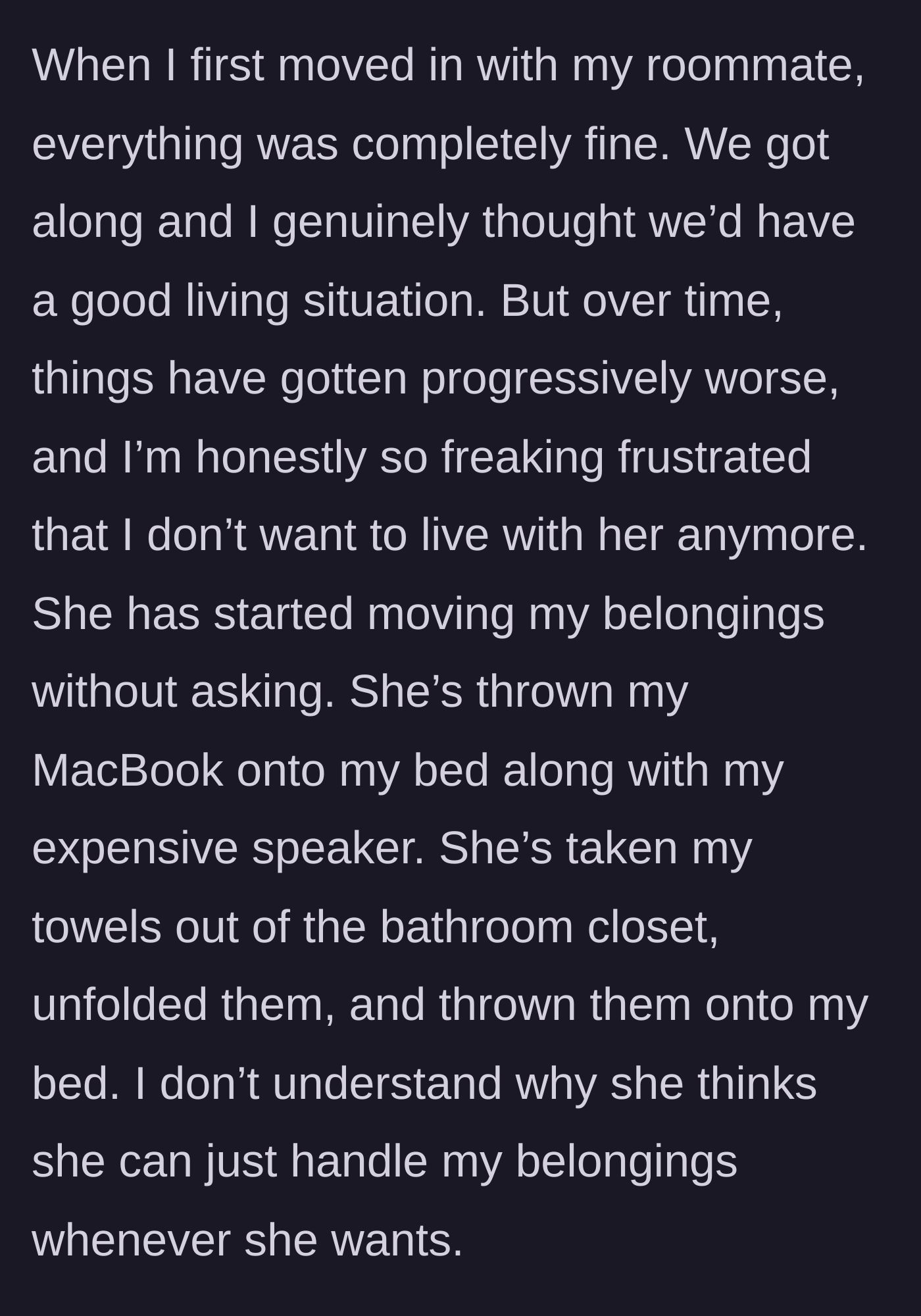 Story part 1 - Roommate aggressively tossing a MacBook and unfolding clean towels onto a bed.