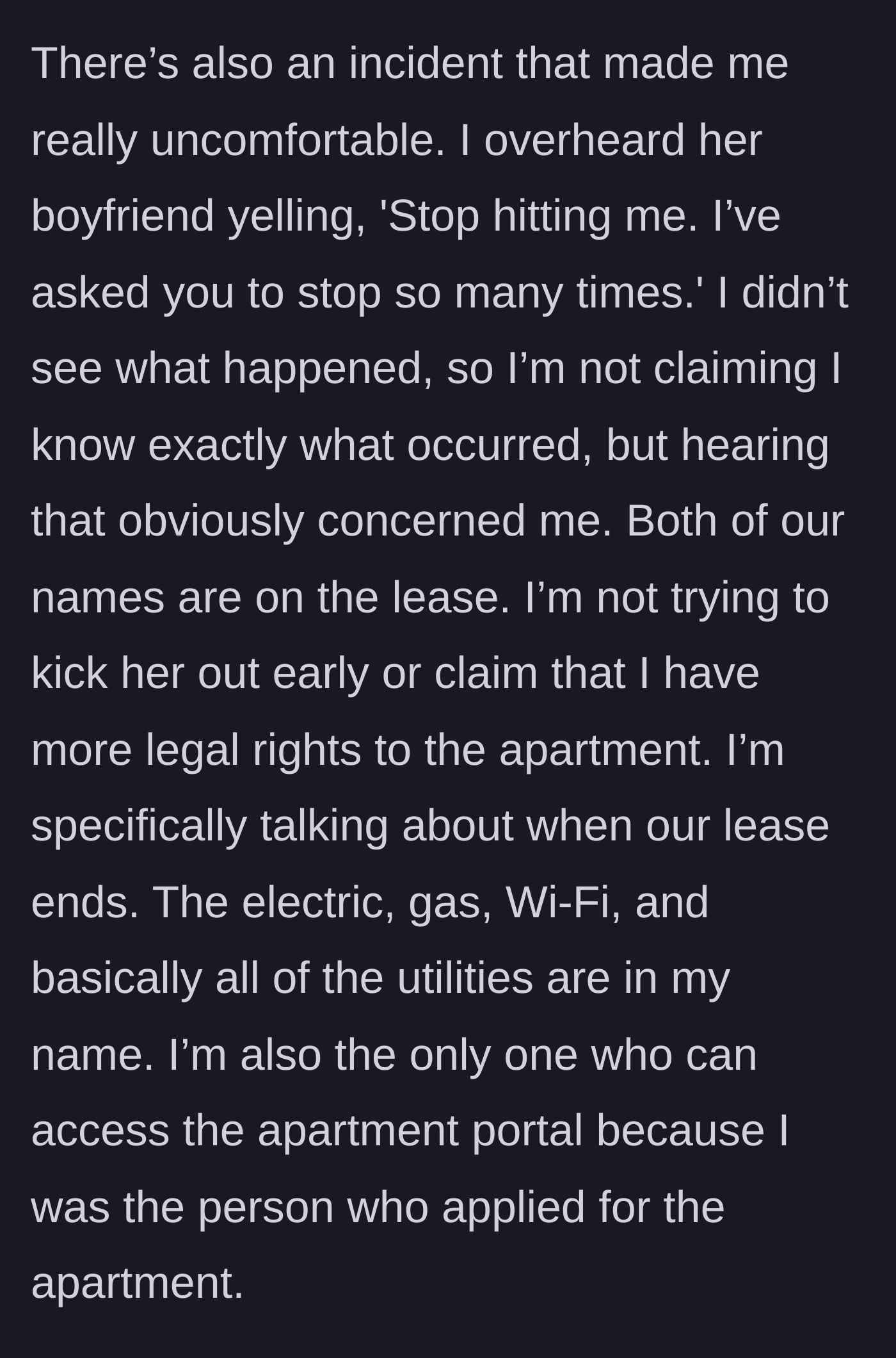 Story part 7 - OP looking deeply concerned while overhearing a disturbing domestic argument.