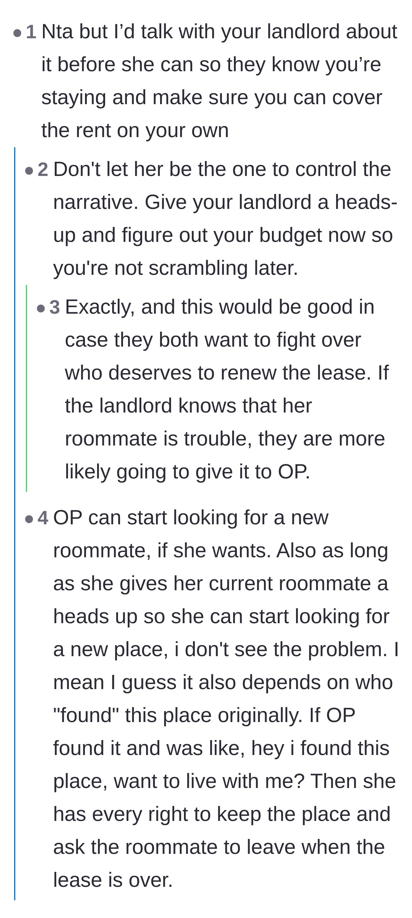 Comment thread 1 - Advice on securing the apartment by talking to the landlord before the roommate does.