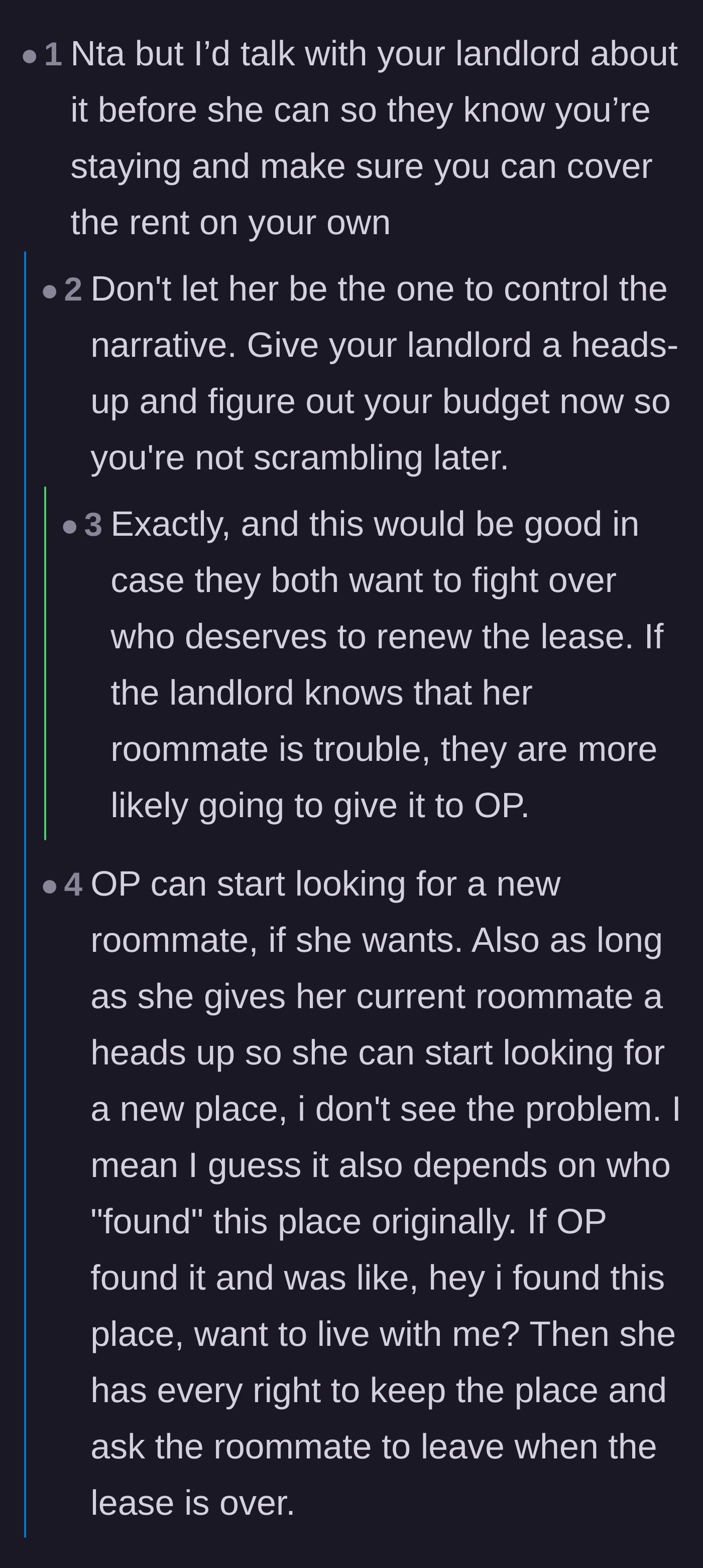 Comment thread 1 - Advice on securing the apartment by talking to the landlord before the roommate does.