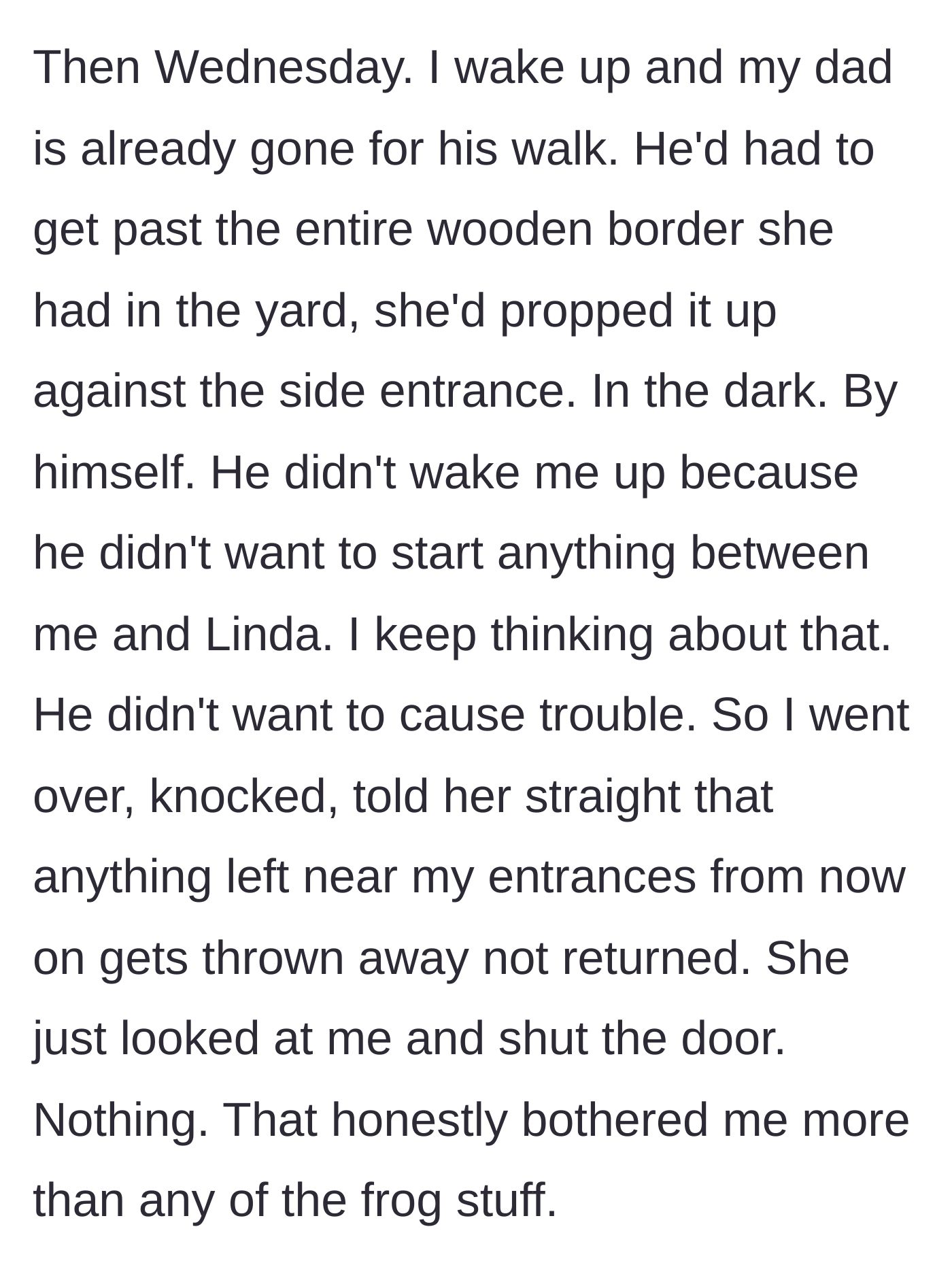 Story part 4 - A wooden garden border propped up directly against a house door in the dark.