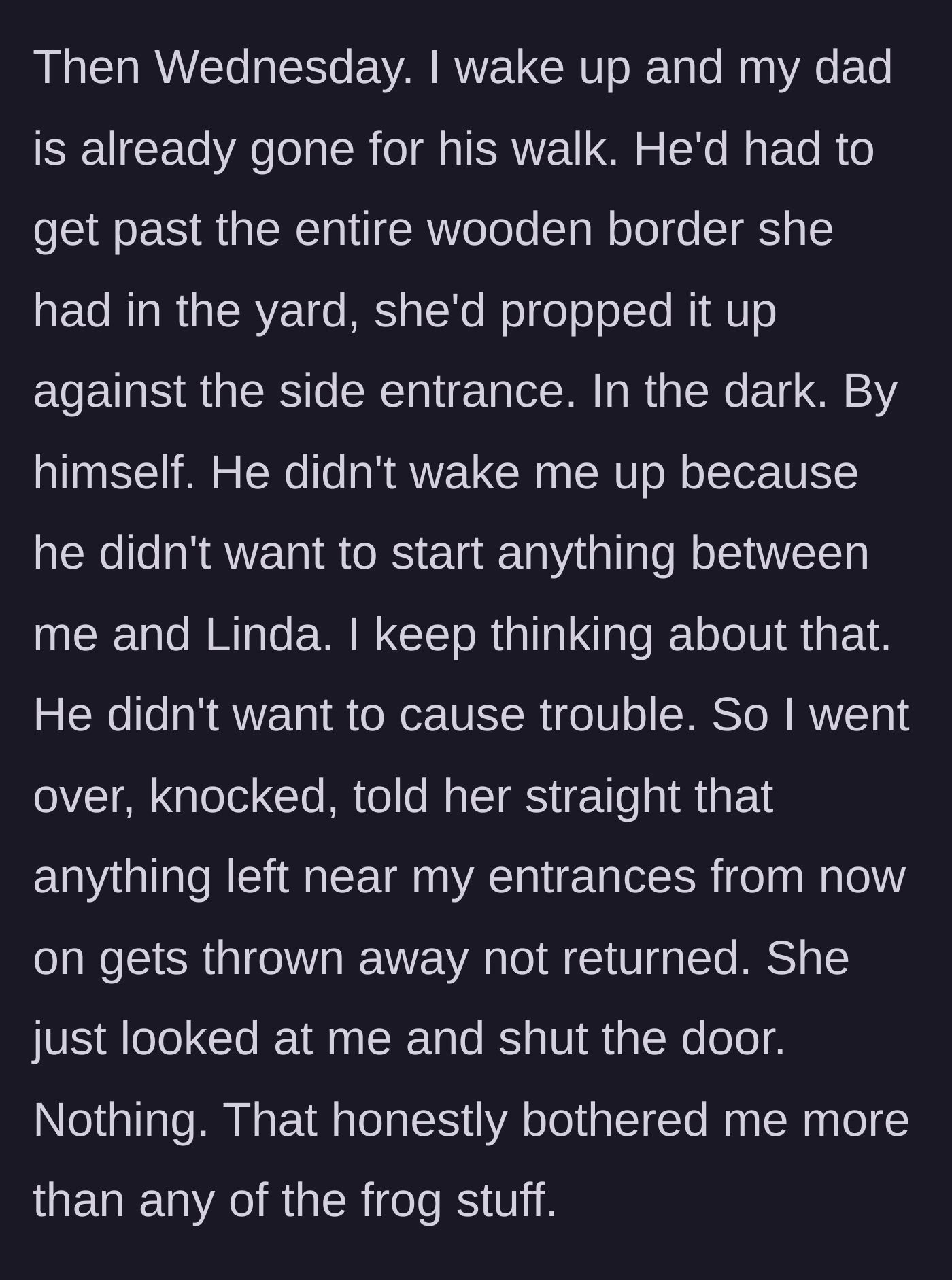 Story part 4 - A wooden garden border propped up directly against a house door in the dark.