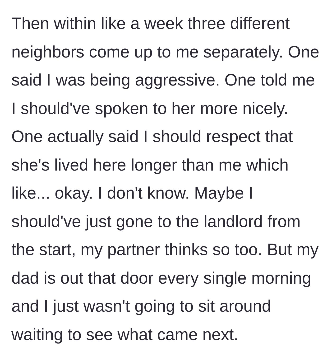 Story part 5 - A group of neighbors whispering and pointing judgmental fingers at a house.