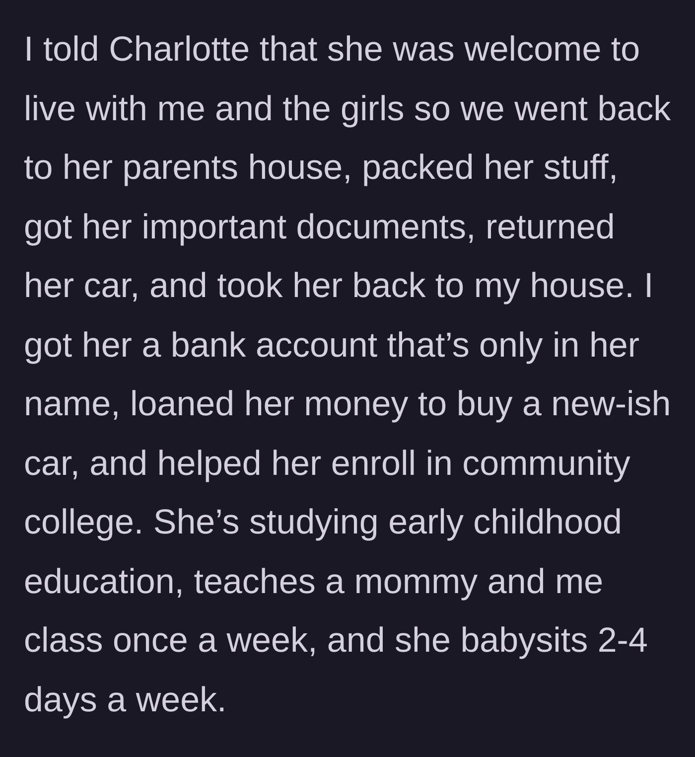 Story part 3 - The uncle helps the niece move out, secure her documents, open a solo bank account, and enroll in college.
