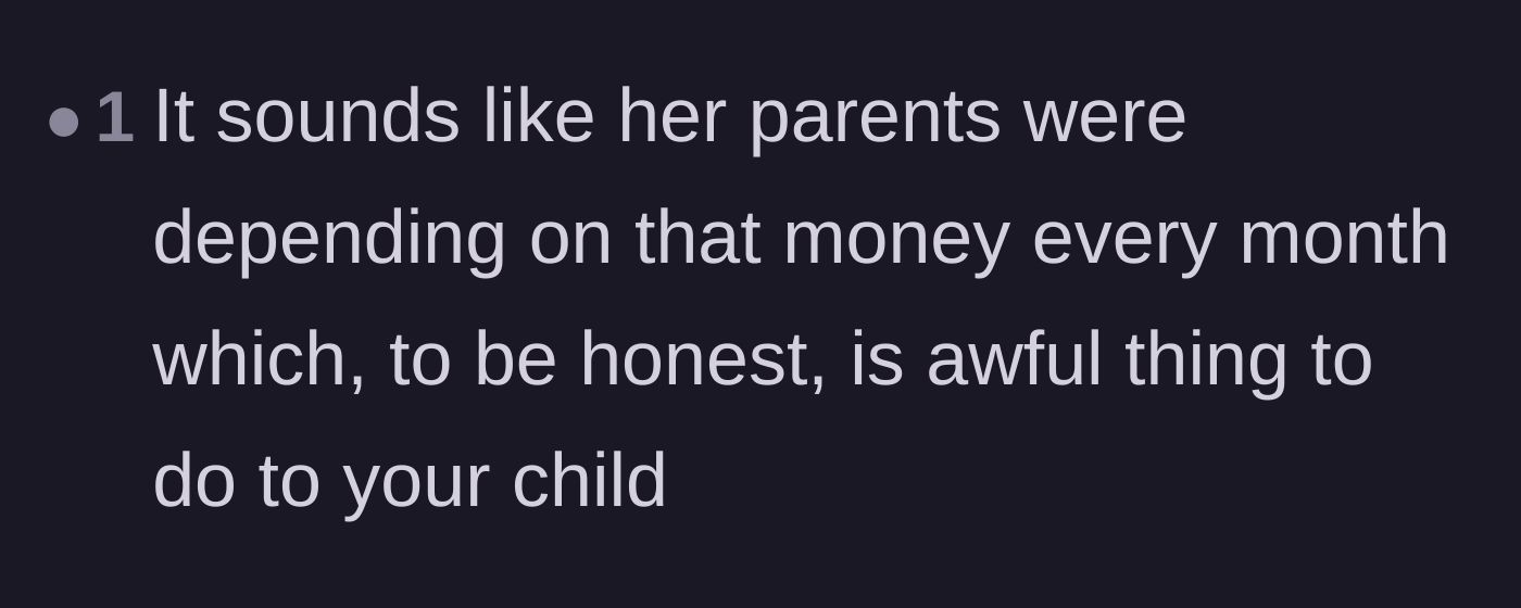 Comment thread 5 - A commenter pointing out the tragedy of parents relying financially on their child.