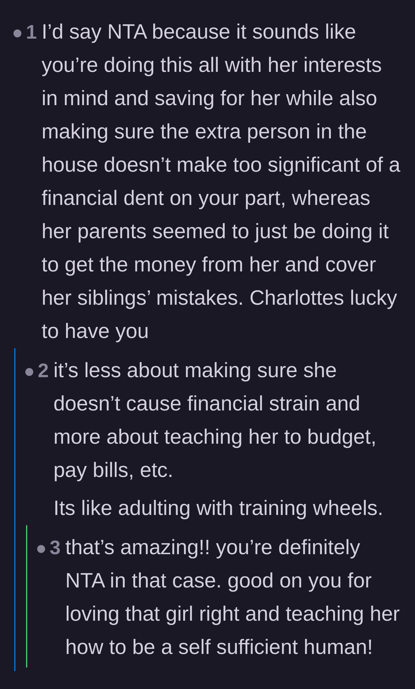 Comment thread 6 - A thread celebrating the uncle's approach as a guided simulator for adulting.