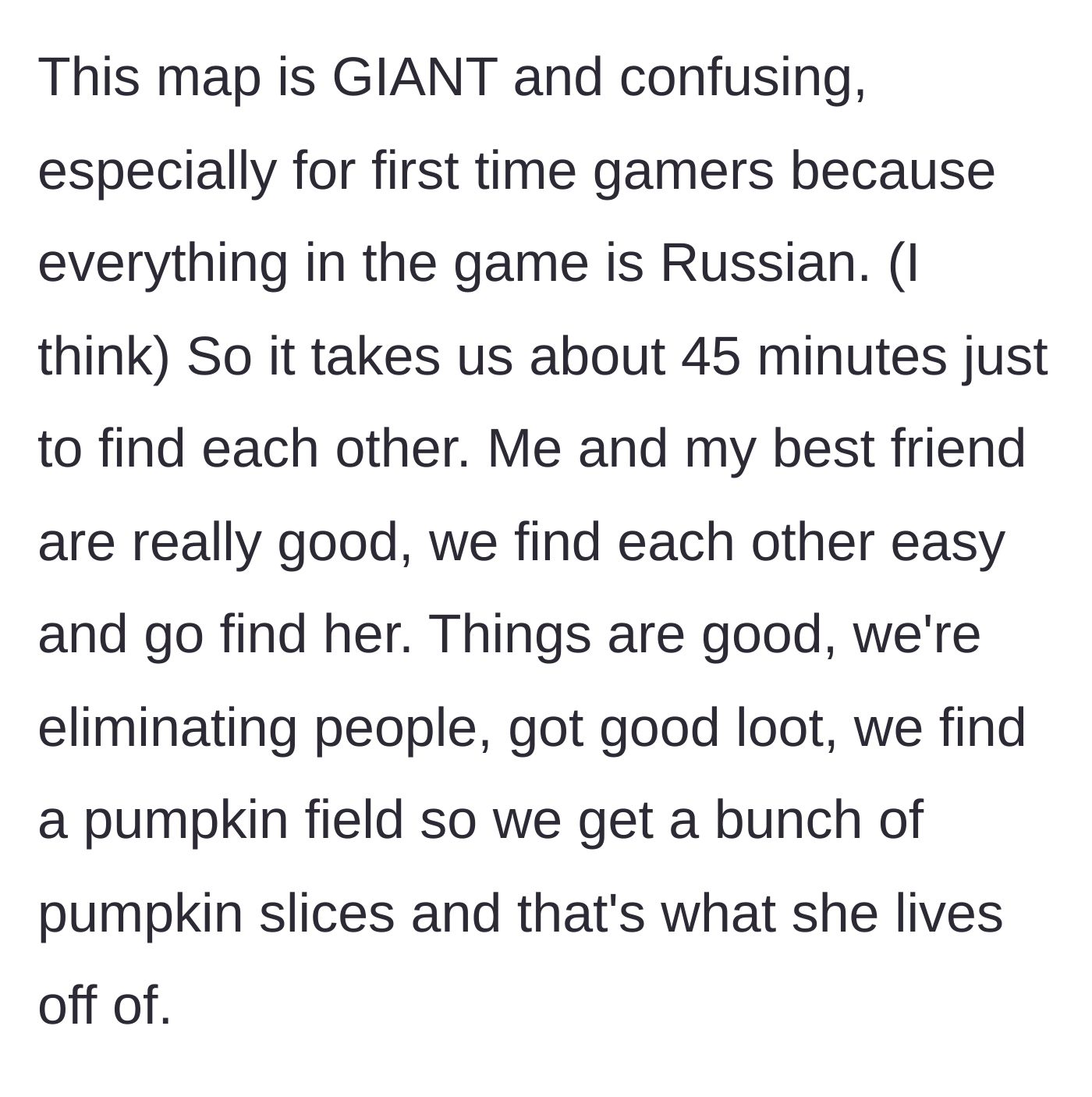 Story part 2 - The gaming trio navigates the map and finds a pumpkin patch for the girlfriend's character to eat.