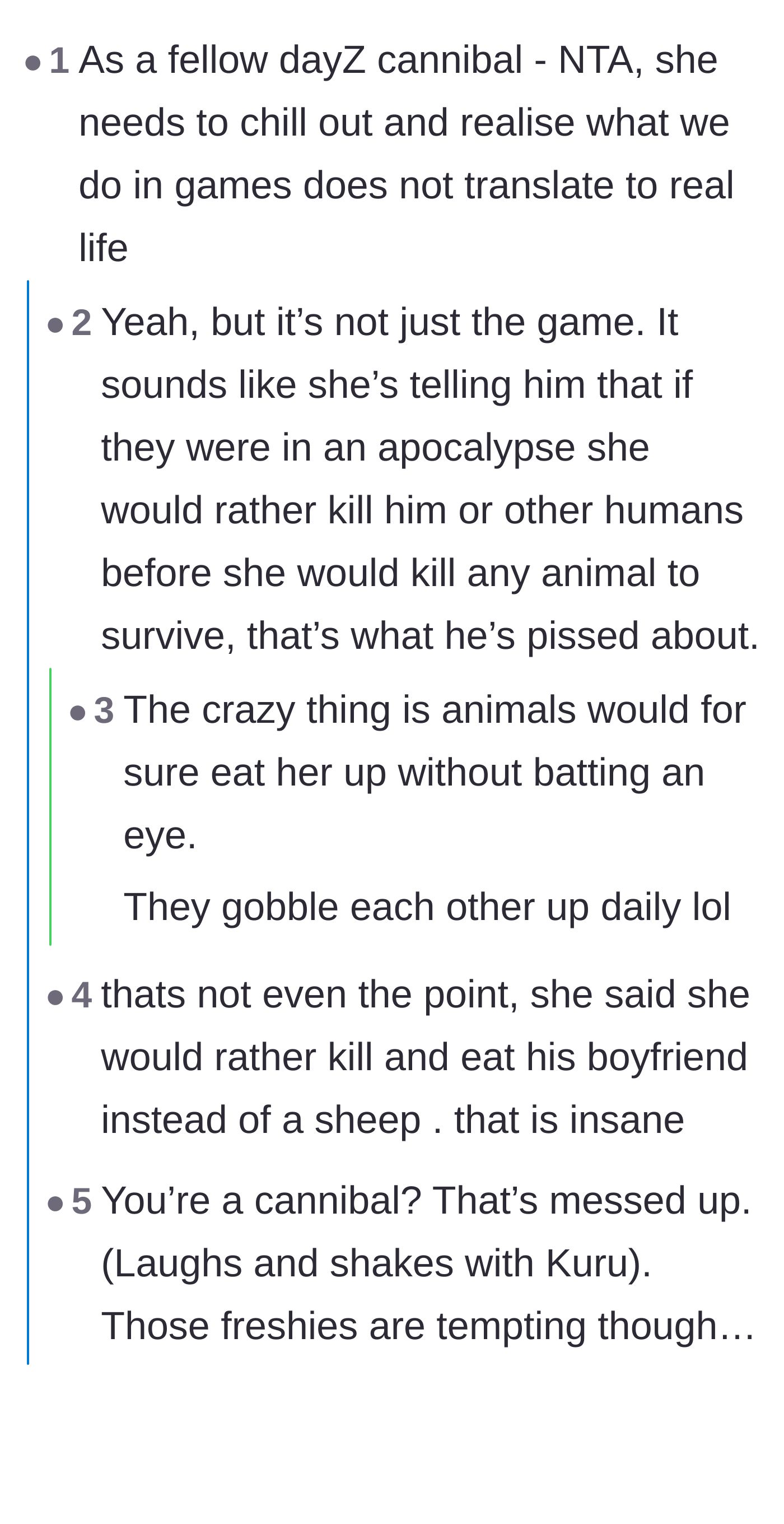 Comment thread 1 - A discussion on separating video game mechanics from real life and the brutal reality of the animal kingdom.