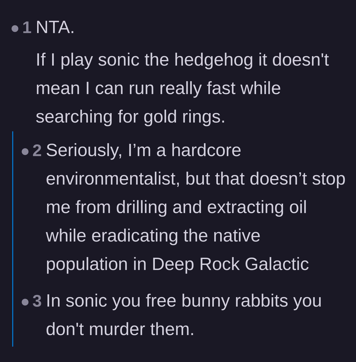 Comment thread 2 - A humorous comparison between playing Sonic the Hedgehog and real-world athletic abilities.