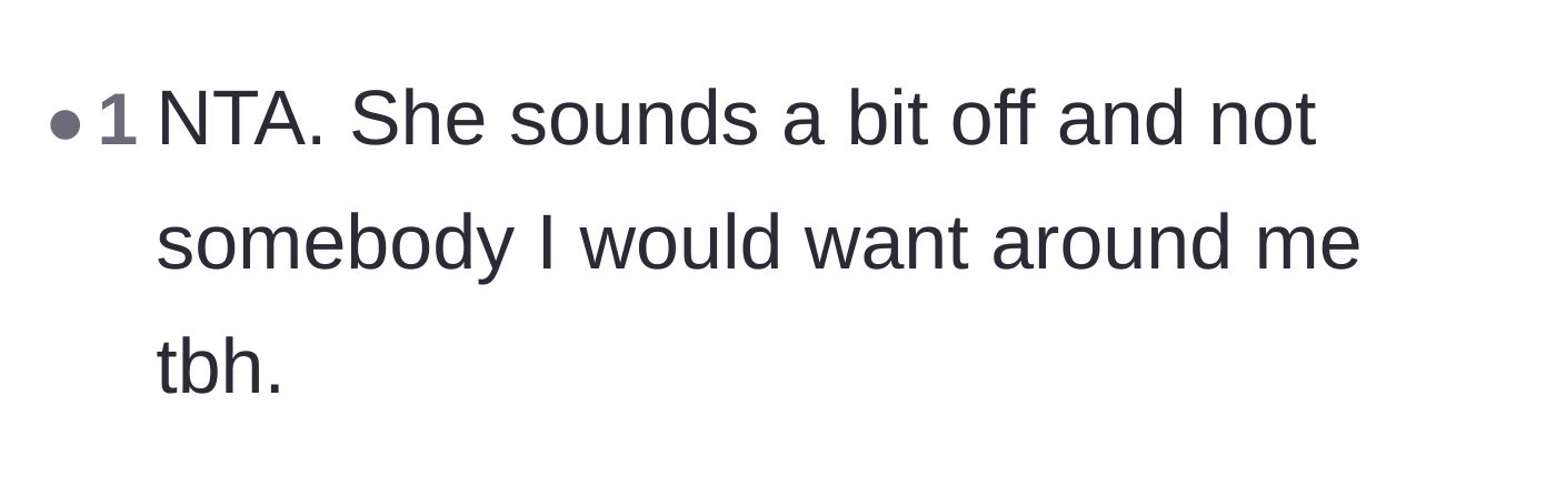 Comment thread 5 - A blunt, brief assessment that the girlfriend's reasoning is deeply unsettling.