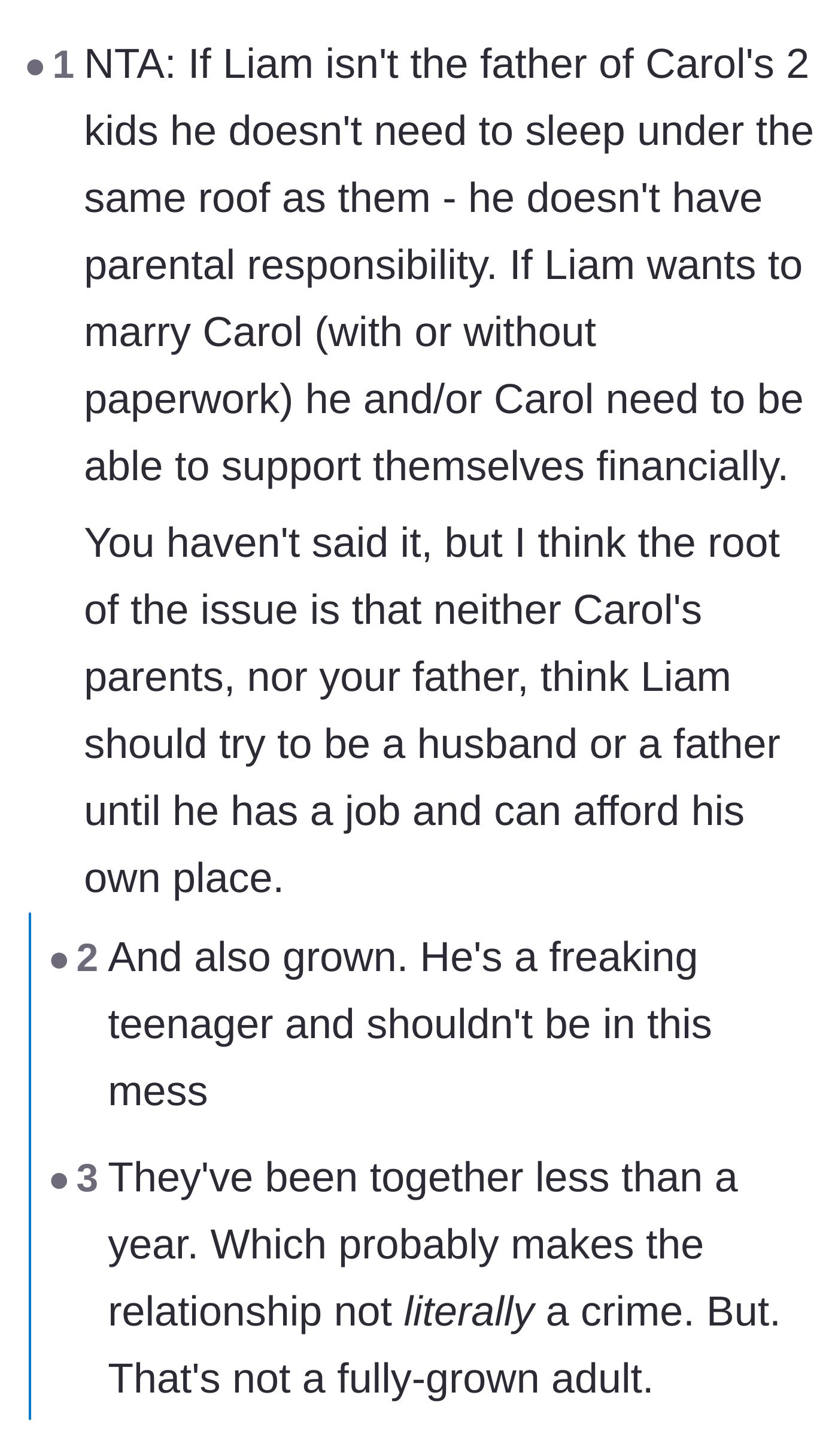 Comment thread 4 - Highlighting the boyfriend's lack of parental responsibility and financial stability.