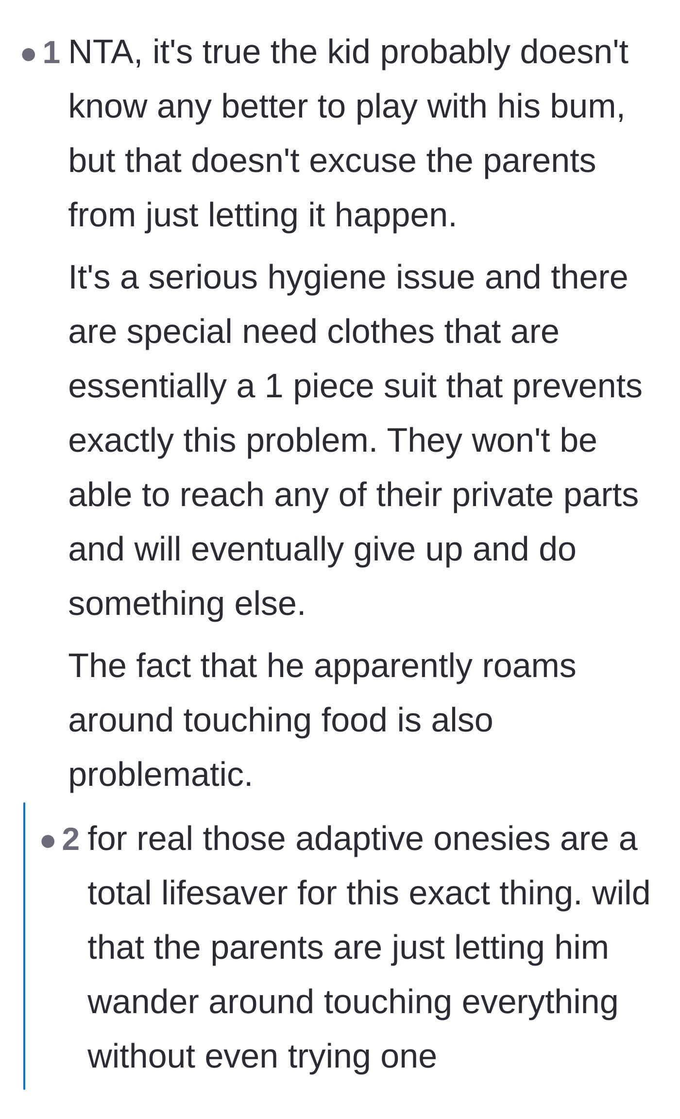 Comment thread 2 - Discussion on how the parents are failing to use adaptive clothing or basic redirection techniques.