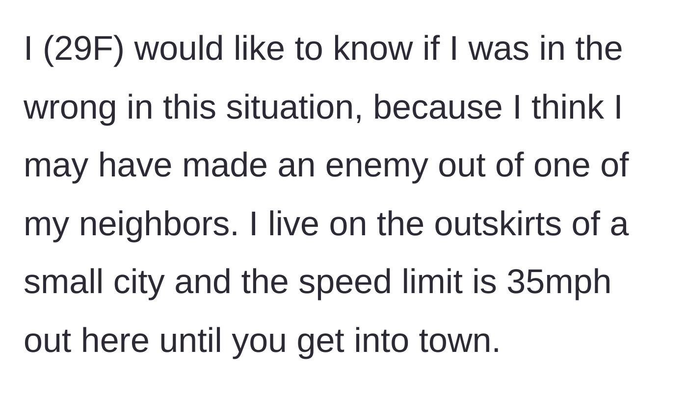 Story part 1 - A driver cruising on a country road near the edge of a small town.