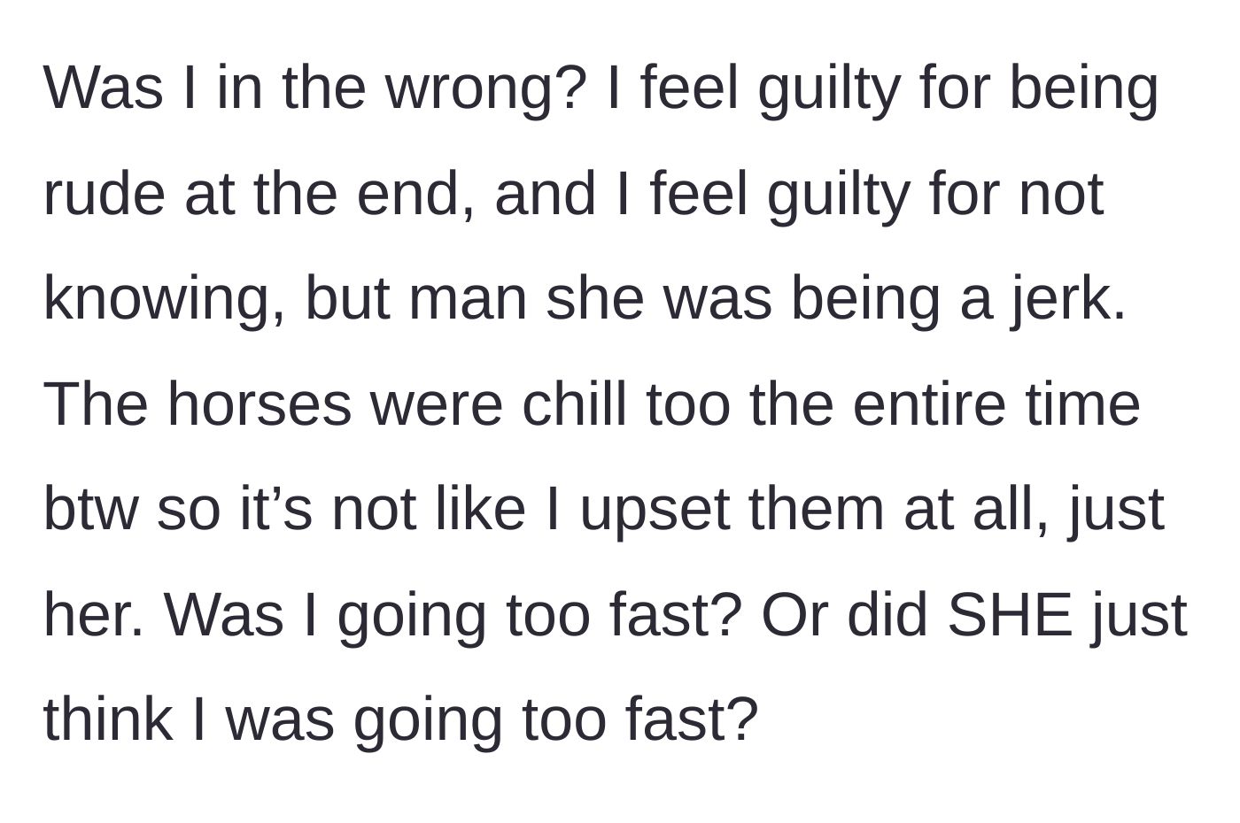 Story part 6 - A reflection on the calm horses versus the irrational human rider.