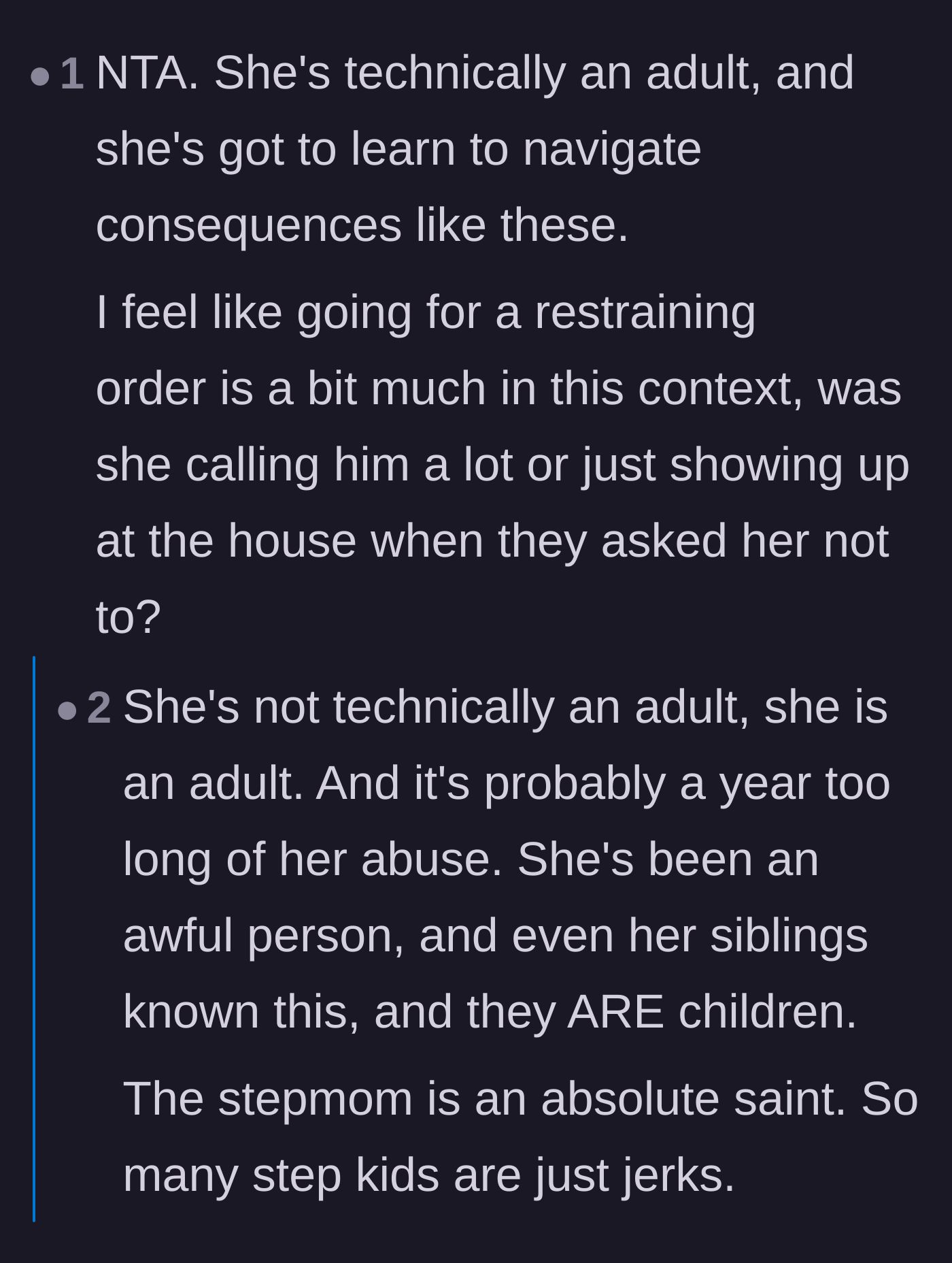 Comment thread 3 - Commenters debating the necessity of the restraining order while ultimately defending the stepmom's saint-like patience