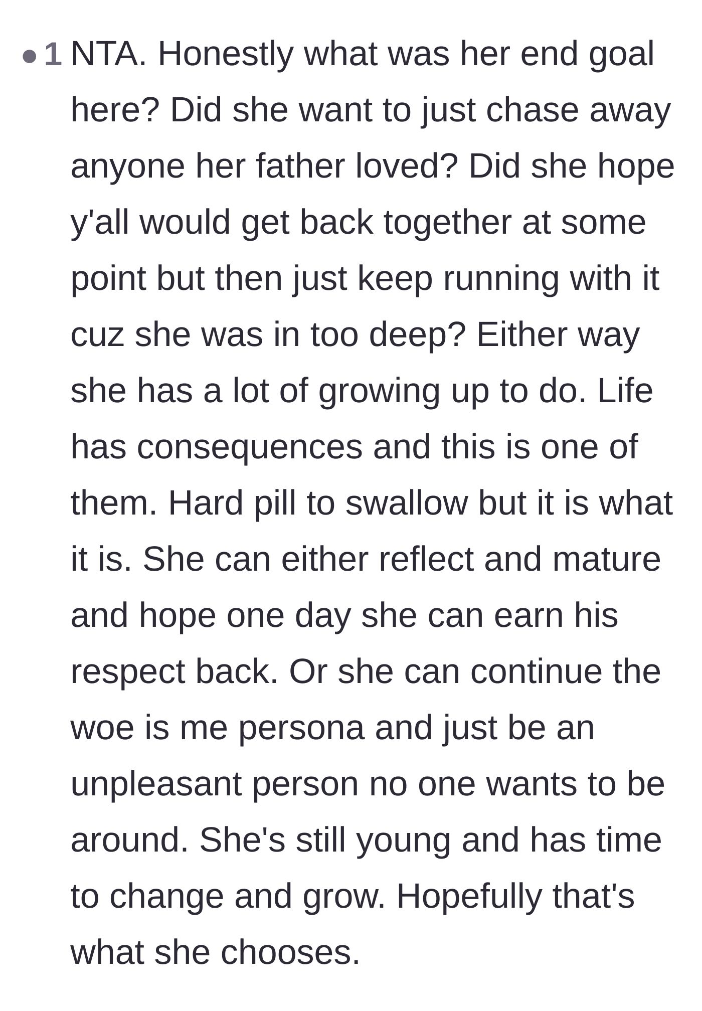 Comment thread 4 - Speculation on Lola's underlying motives and hope that this harsh reality check will finally force her to grow up