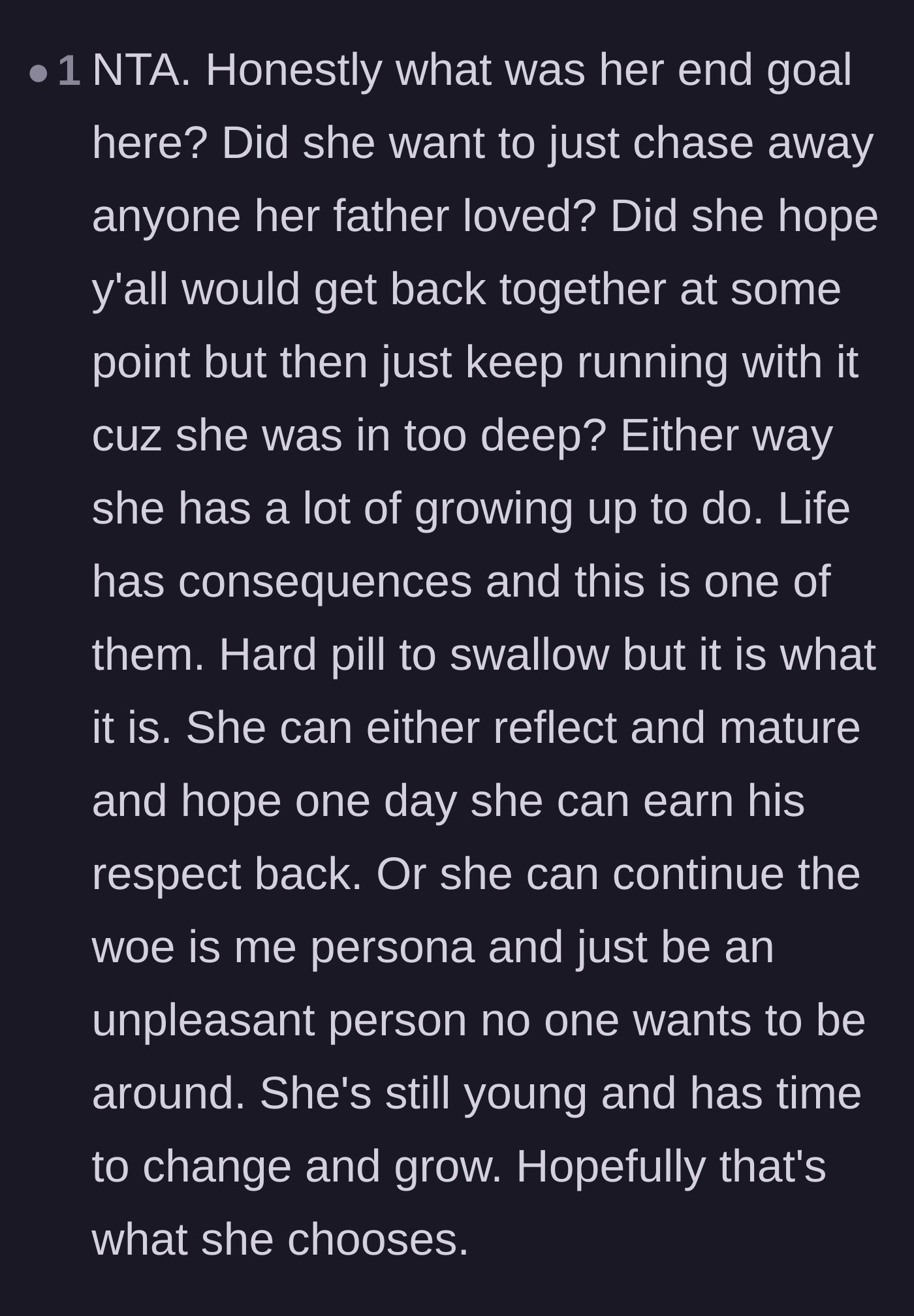 Comment thread 4 - Speculation on Lola's underlying motives and hope that this harsh reality check will finally force her to grow up
