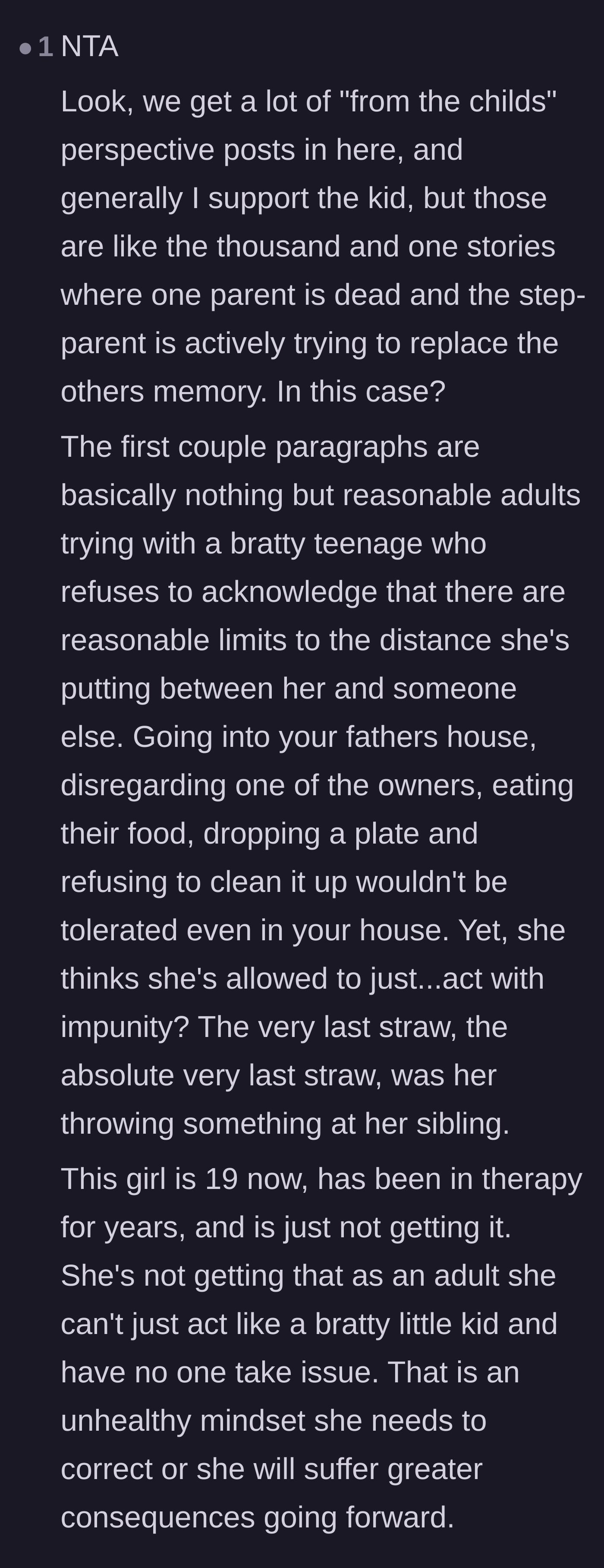 Comment thread 6 - A breakdown comparing this story to typical step-parent conflicts, validating the adults' reasonable limits